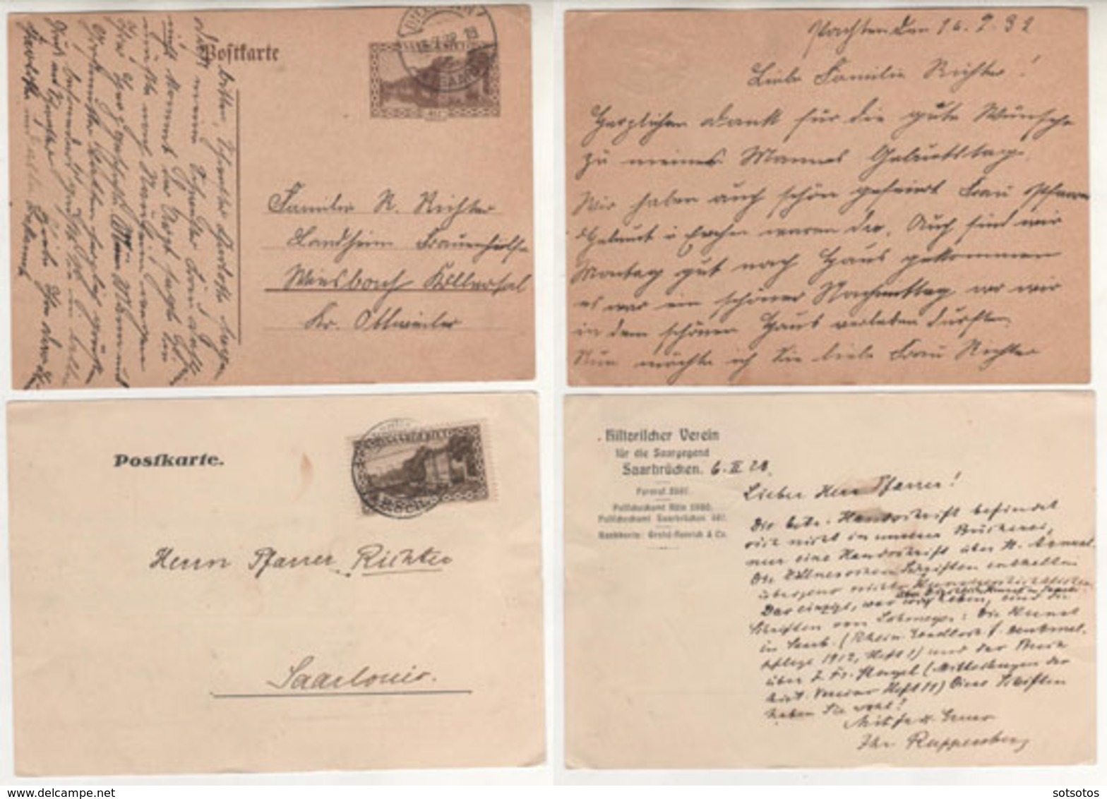 GERMANY SARRE 1928-55: 3 Covers And 2 Postcards *Two Register Covers (11.8.33 & 14.8.33) With 8 Values Two Express Stick - Sonstige & Ohne Zuordnung