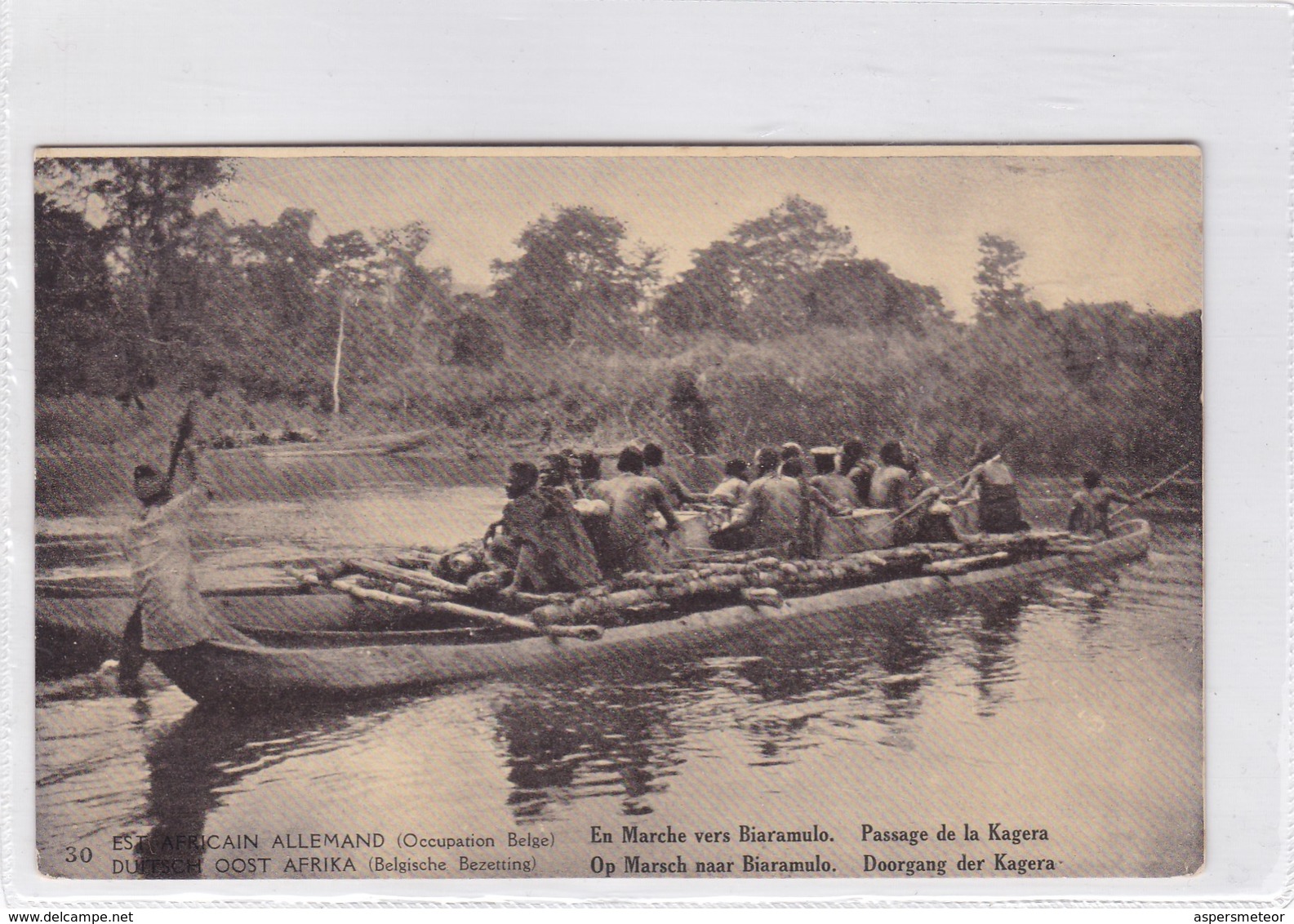 EST AFRICAIN ALLEMAND. EN MARCHE VERS BIARUMULO,PASSAGE DE A KAGERA. WATERLOW & SONS. OBLITERE 1918 - BLEUP - Entiers Postaux