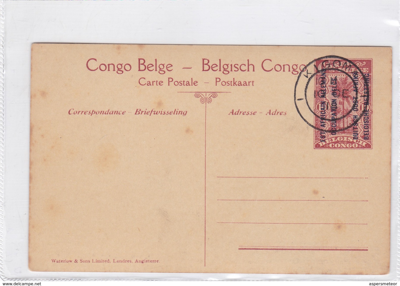 EST AFRICAIN ALLEMAND. EN MARCHE VERS BIARUMULO,PASSAGE DE A KAGERA. WATERLOW & SONS. OBLITERE 1918 - BLEUP - Entiers Postaux