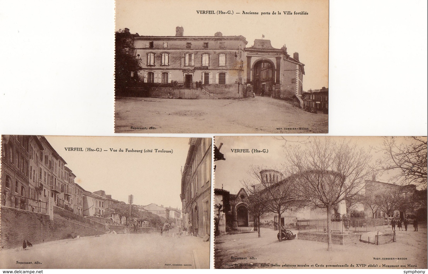 31. 3 CPA. VERFEIL. Vue Du Faubourg Coté Toulouse, Ancienne Porte Fortifiée, église Place De La Victoire. Monument. - Verfeil