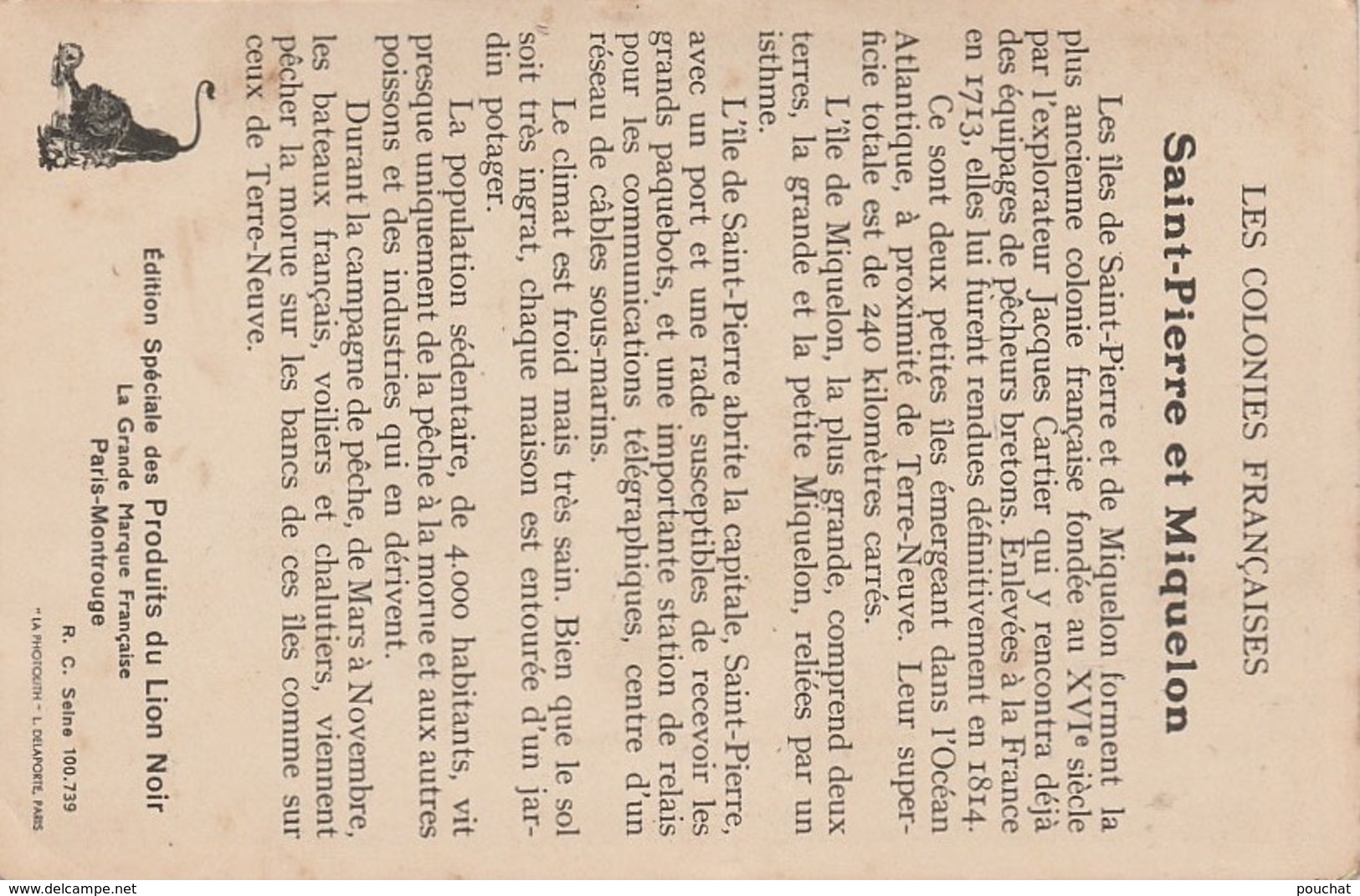 X29- ST PIERRE ET MIQUELON -  COLONIES FRANCAISES - EDITION DU LION NOIR - (2 SCANS) ( - Saint-Pierre Und Miquelon