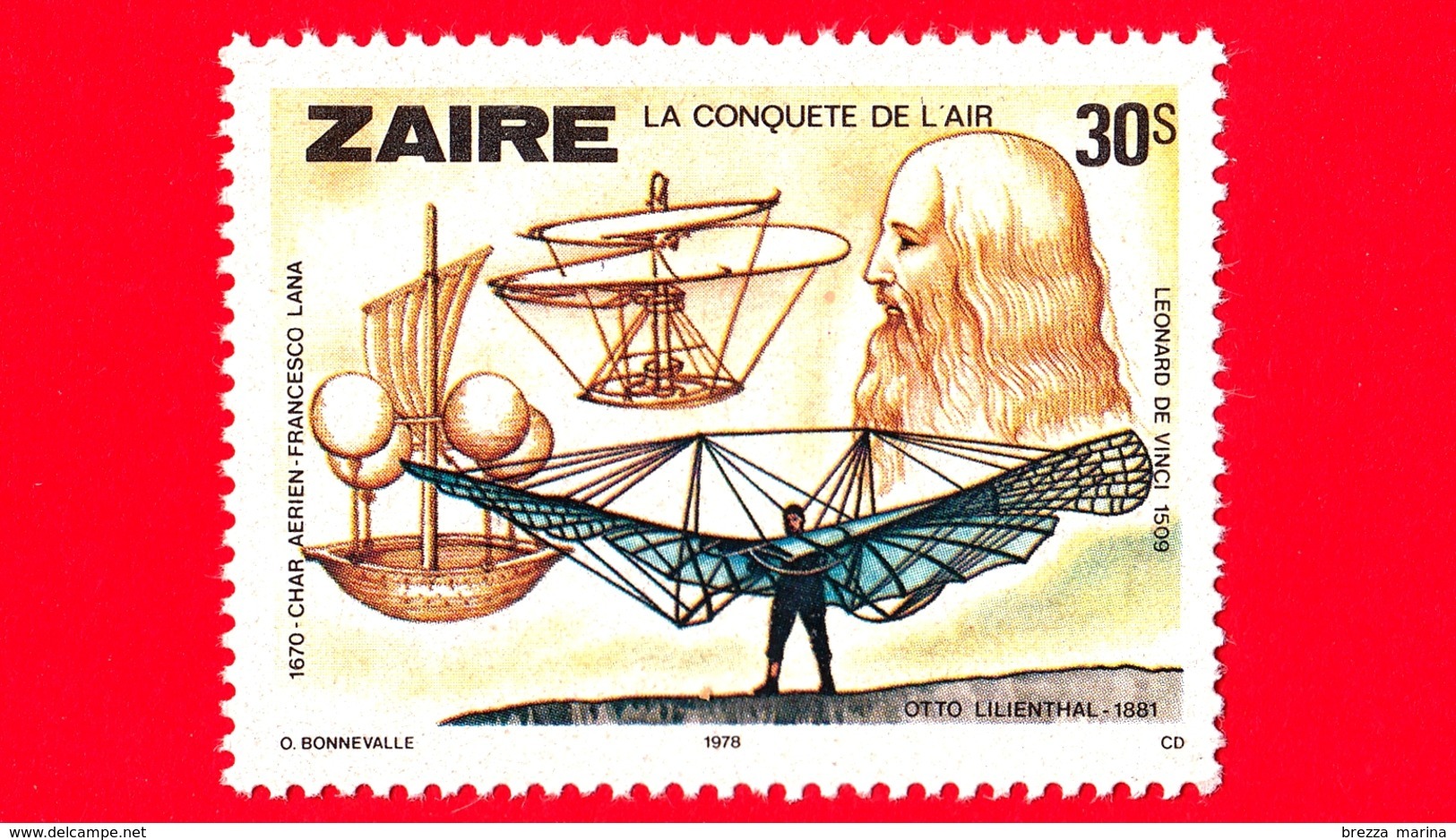 Nuovo - MNH - ZAIRE - 1978 - Conquista Dell'aria - Leonardo Da Vinci - Otto Lilienthal - Char Aerien-Francesco Lana - 30 - Nuovi