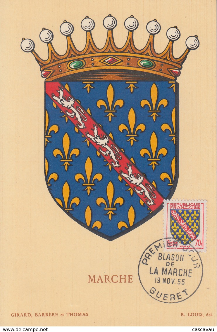 Carte  Maximum  1er  Jour   FRANCE   Blason  De  La   MARCHE     GUERET   1955 - 1950-1959