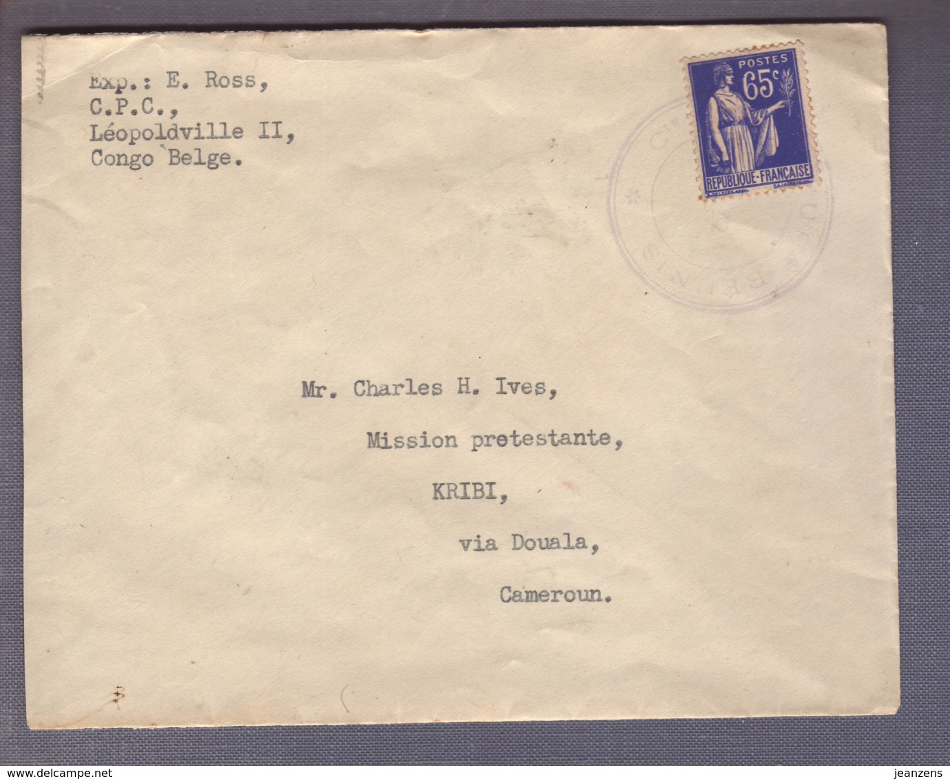 Lettre Aff 65c Paix Obl."Cie Des Chargeurs Réunis Brazza" De Léopoldville Pour Kribi - Douala 13.06.1938 - Cachets Militaires A Partir De 1900 (hors Guerres)