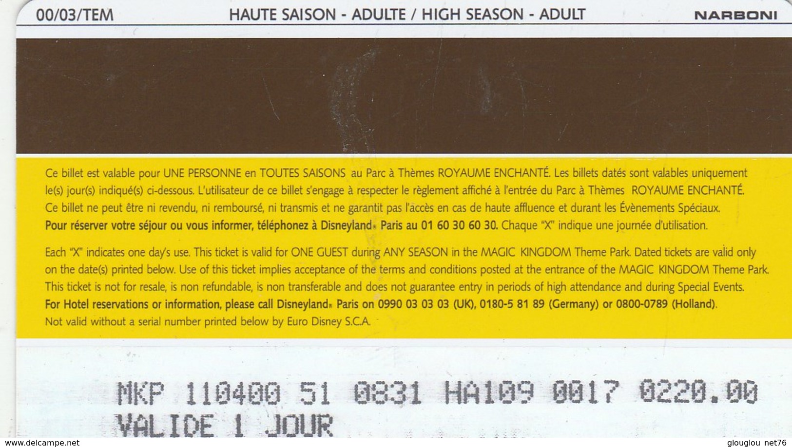 PASSEPORT DISNEY... ADULTE...HAUTE SAISON. - Passeports Disney