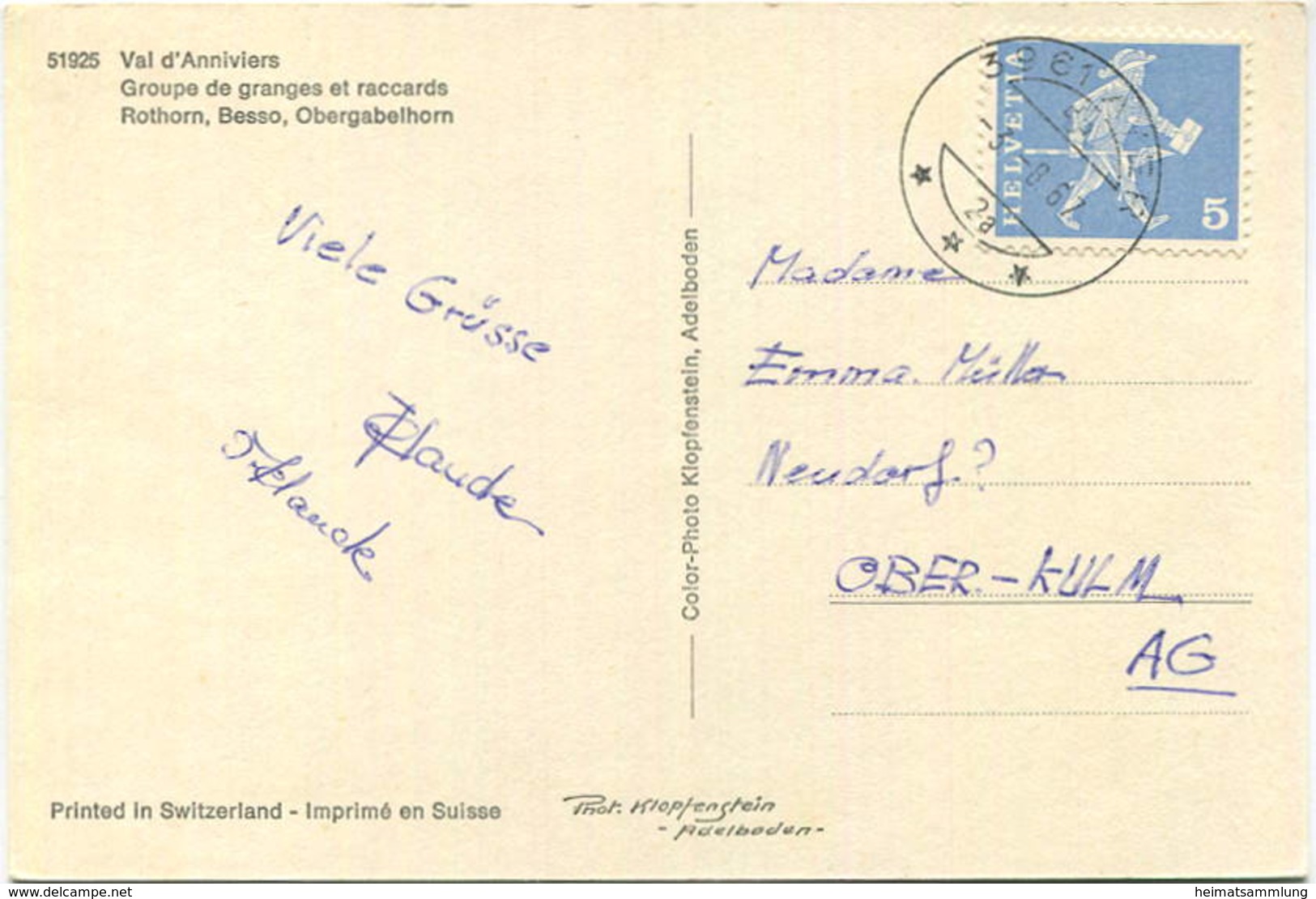 Val D'Anniviers - Groupe De Granges Et Raccards - Verlag Klopfenstein Adelboden Gel. 1967 - Granges