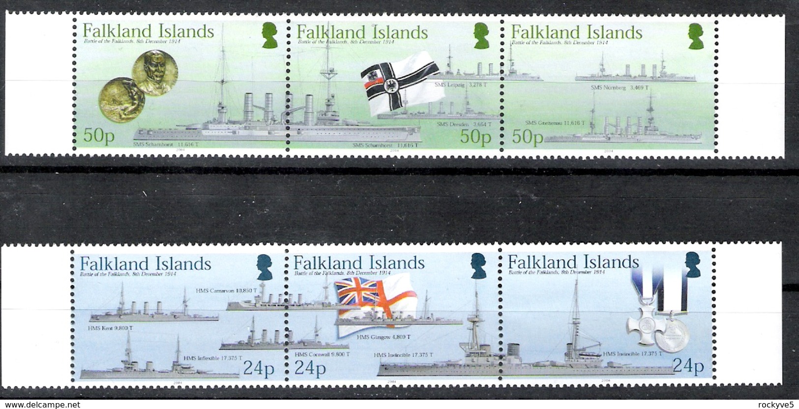 Falkland Islands 2004 90th Anniv Of The Battle Of The Falklands MNH CV £22.00 - Falklandeilanden