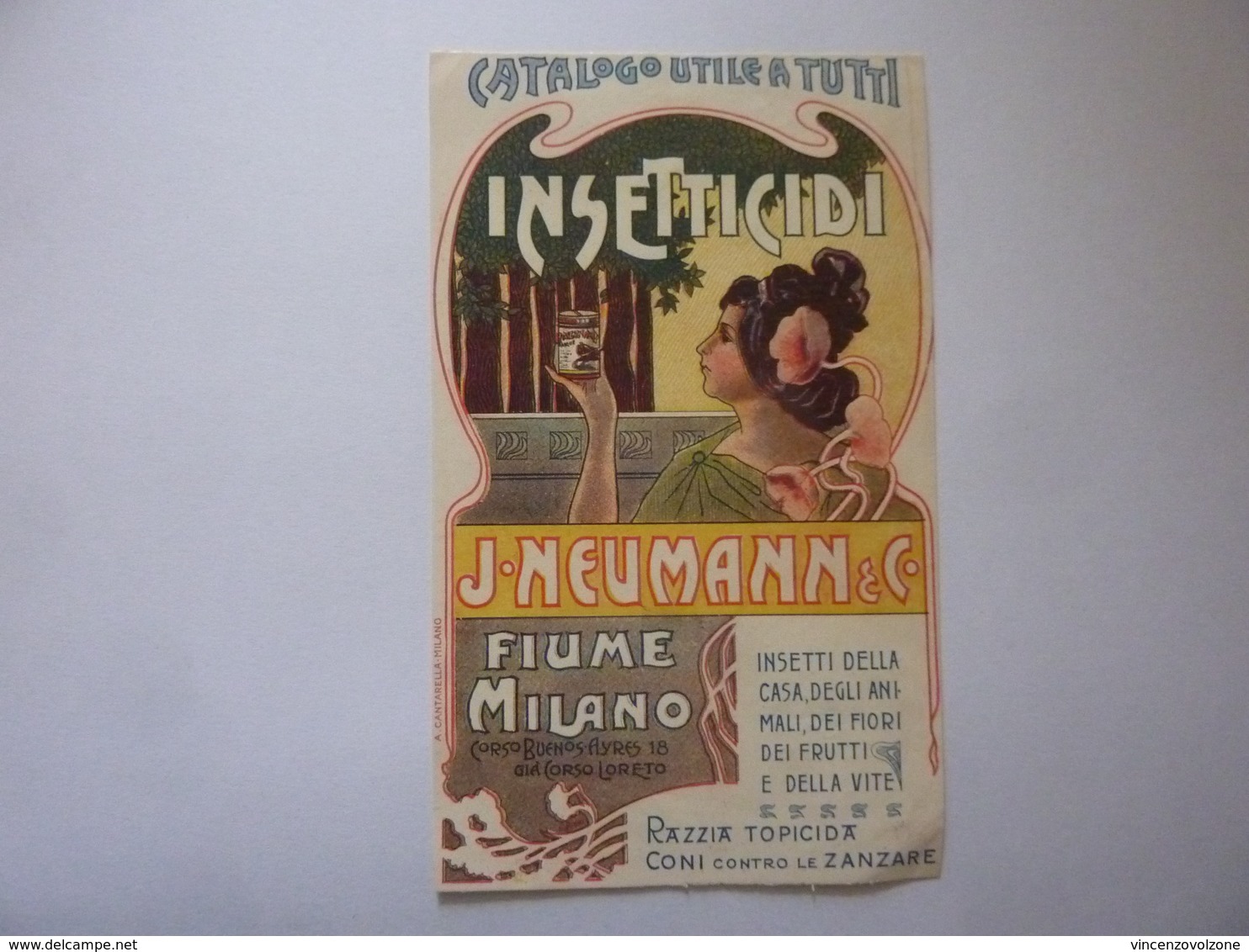 Piccolo Volantino Pubblicitario "INSETTICIDI J.NEUMANN& C. FIUME - MILANO" Inizi '900 - Pubblicitari