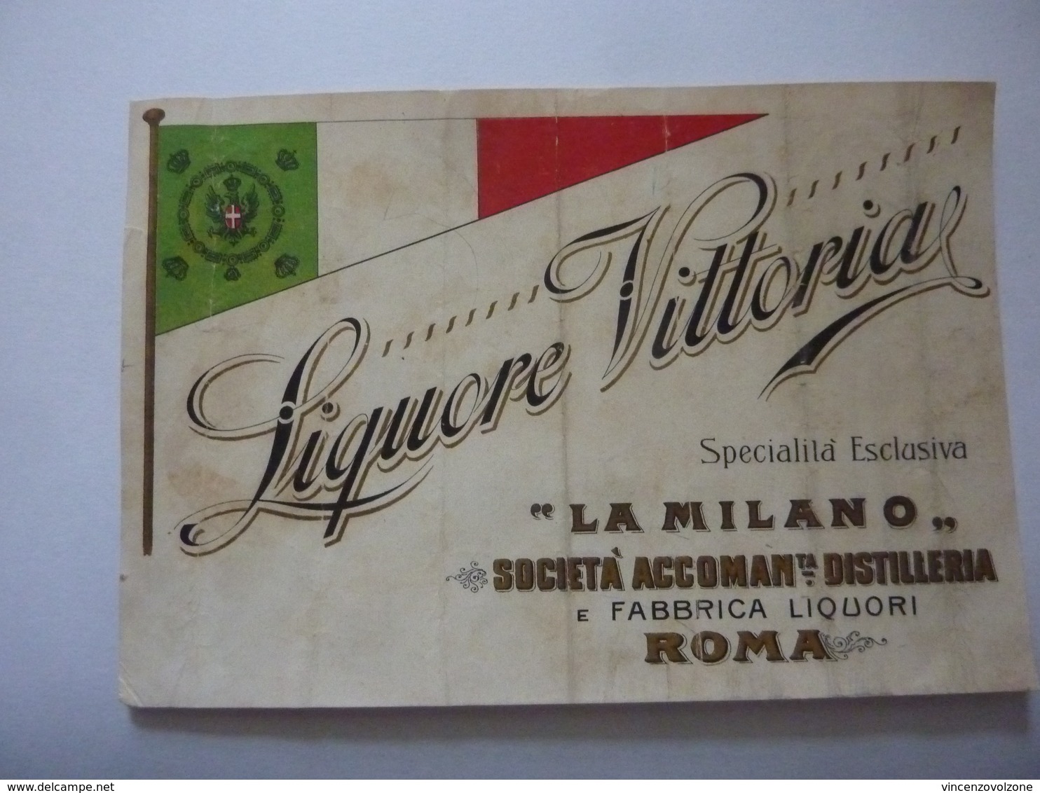 Etichetta "LIQUORE VITTORIA Specialità Esclusiva LA MILANO SOCIETA' ACCOMA.TA  DISTILLERIA E FABBRICA LIQUORI ROMA - Altri & Non Classificati