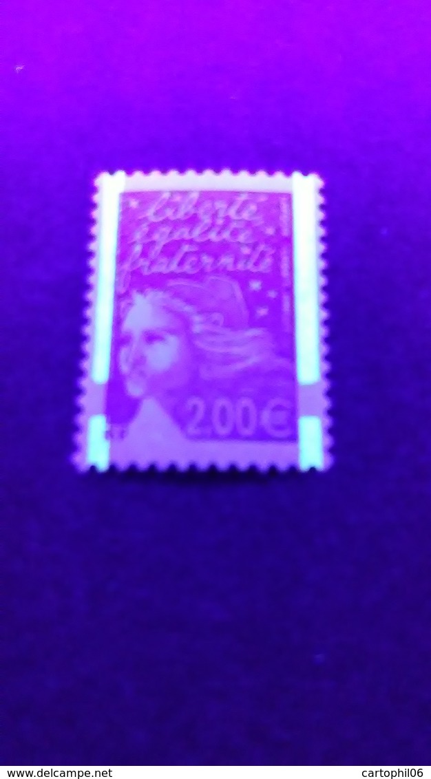 - FRANCE Variété 3436a ** - 2,00 € Violet Marianne De Luquet 2002 - BANDES DE PHOSPHORE A CHEVAL 80/20 - - Neufs