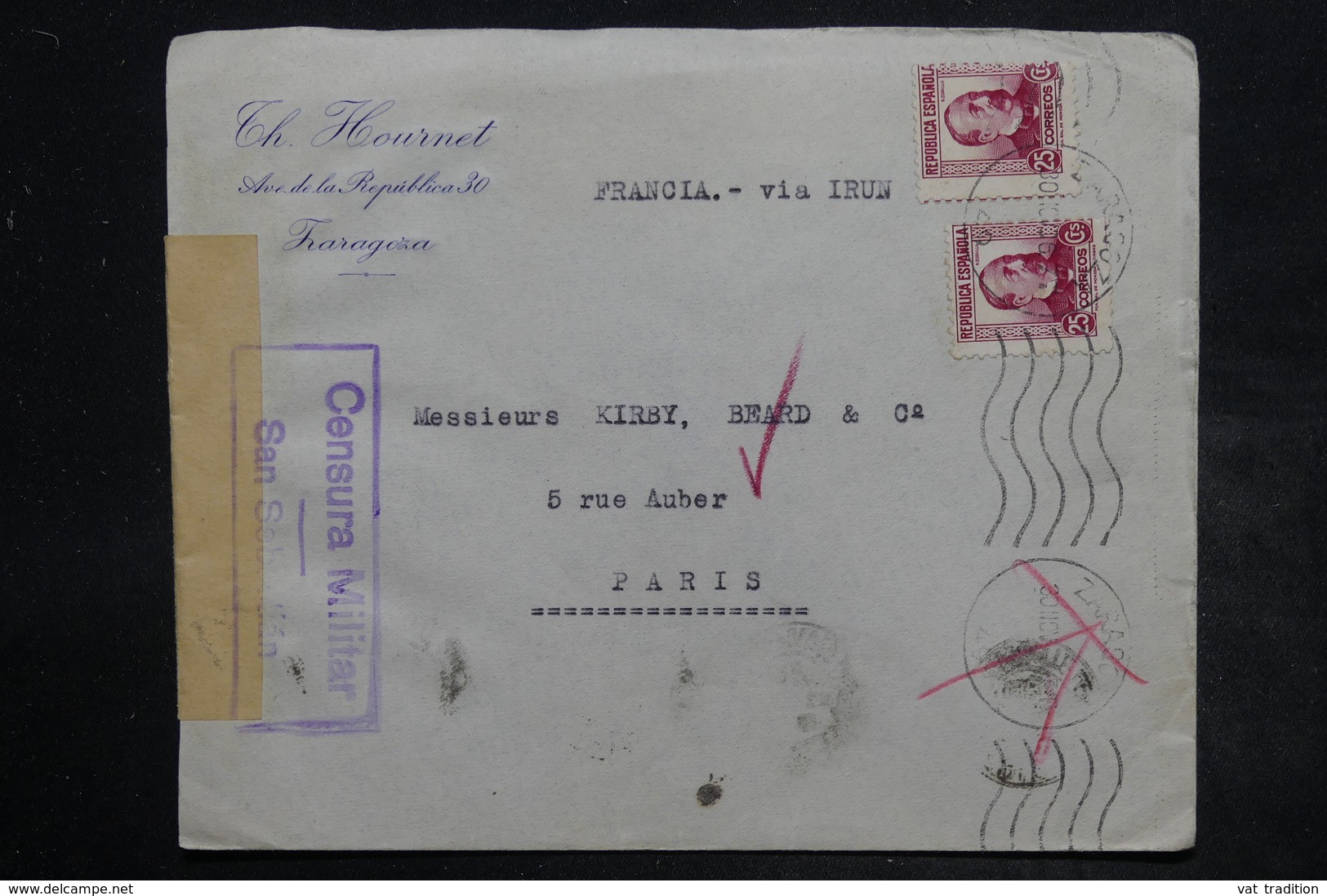 ESPAGNE - Enveloppe Commerciale De Zaragoza Pour Paris En 1936 Avec Contrôle Postal - L 26549 - Republicans Censor Marks