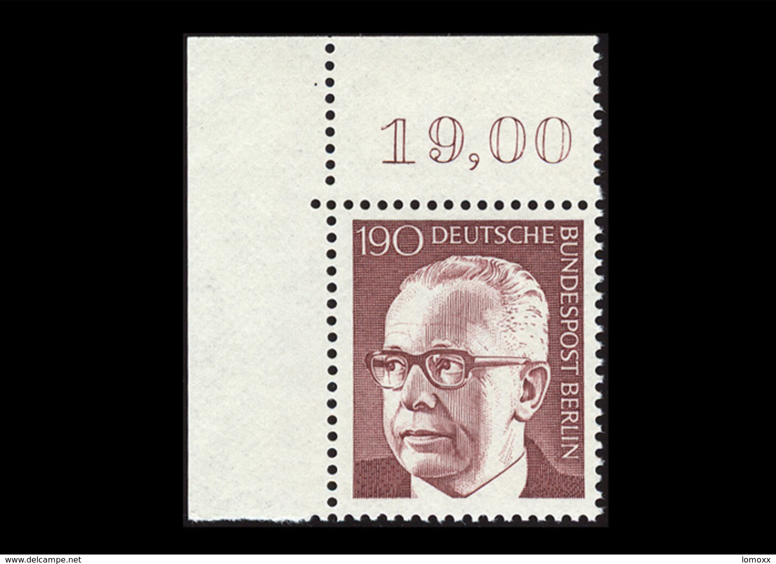 Berlin 1972, Michel-Nr. 433, Freimarken Bundespräsident Dr. Gustav Heinemann, 190 Pf., Eckrand Oben Links, Postfrisch - Unused Stamps