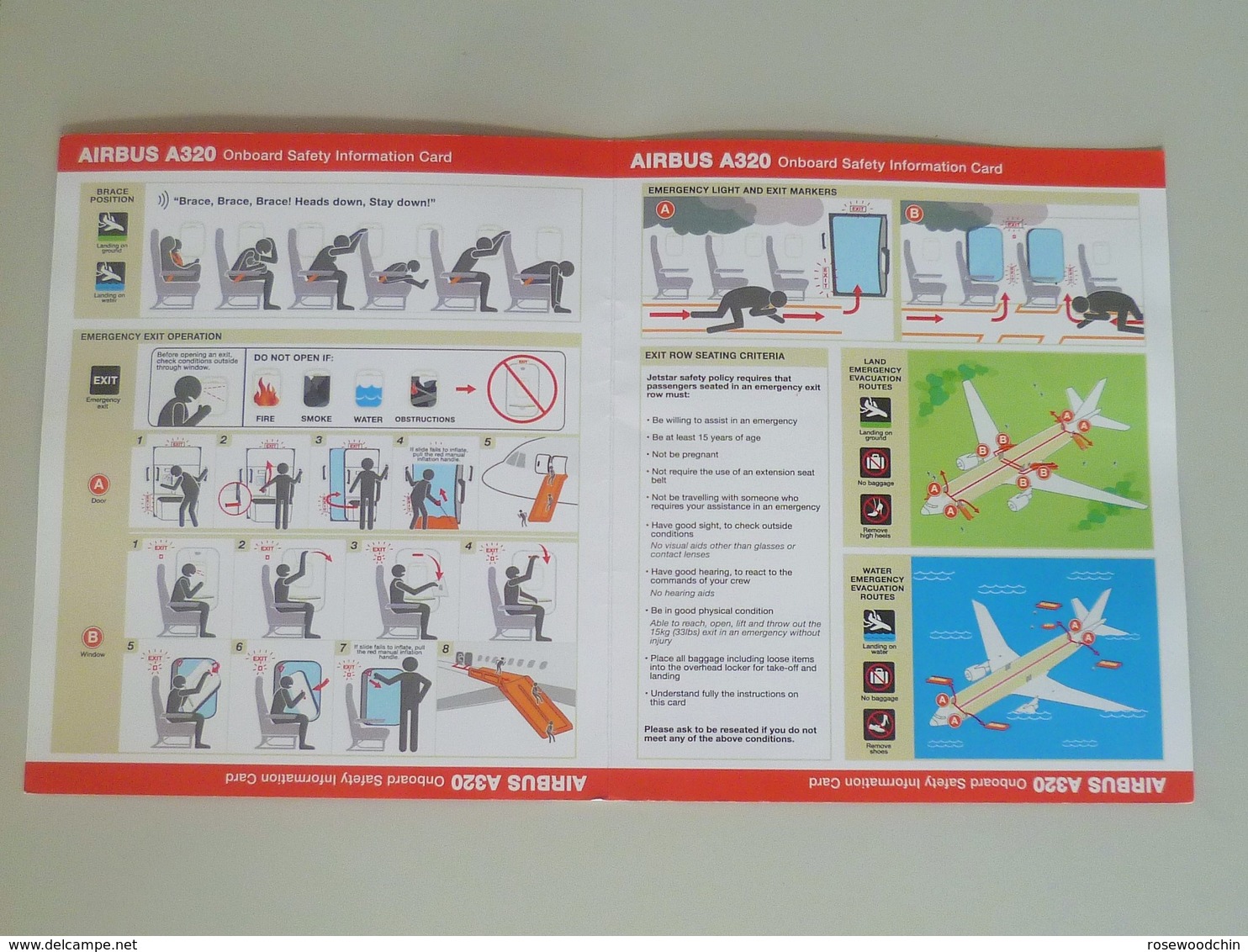 Airlines Jetstar A320 Airbus Onboard Safety Information Card (#3) - Safety Cards