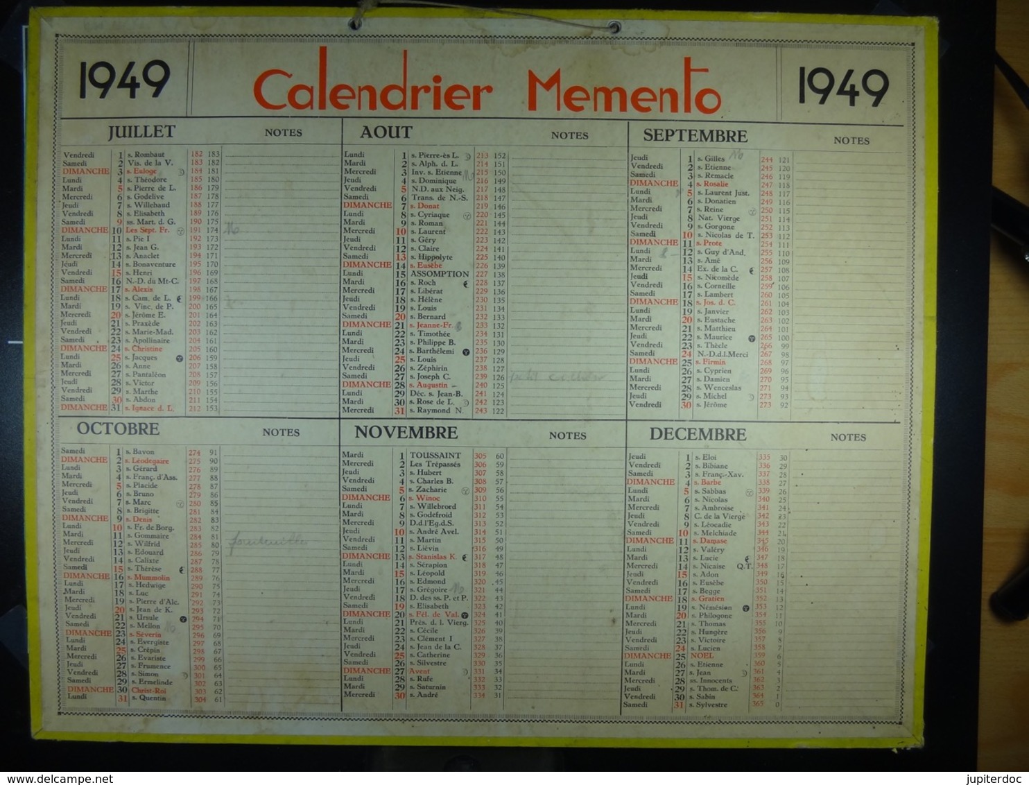 Calendrier Memento 1949 Sur Carton 2 Faces (Format : 42,5 Cm X 34,5 Cm) - Grossformat : 1941-60