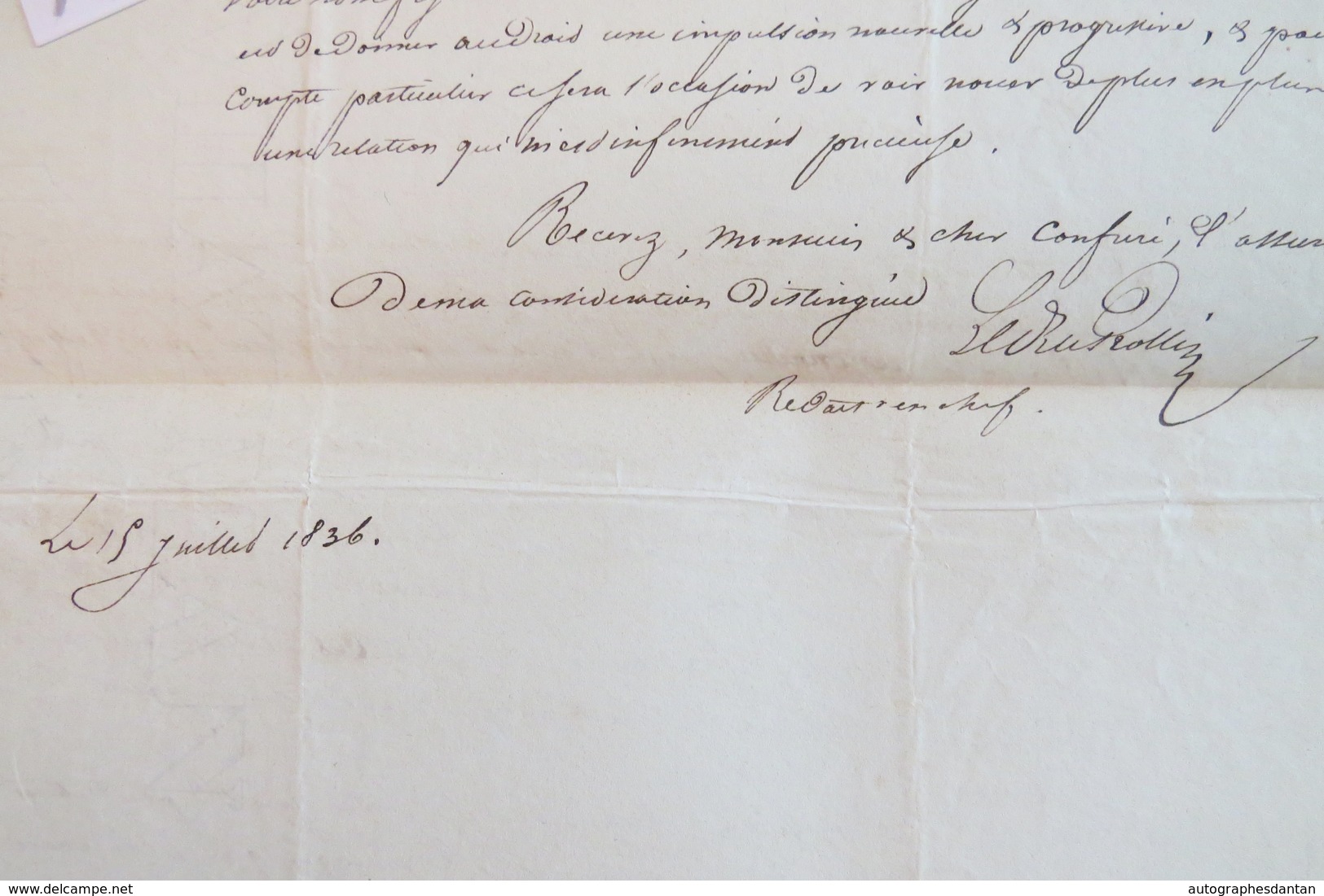 L.A.S 1836 Alexandre LEDRU ROLLIN Avocat Juriste Politique - Journal LE DROIT - à Laferrière - Lettre Autographe LAS - Autres & Non Classés