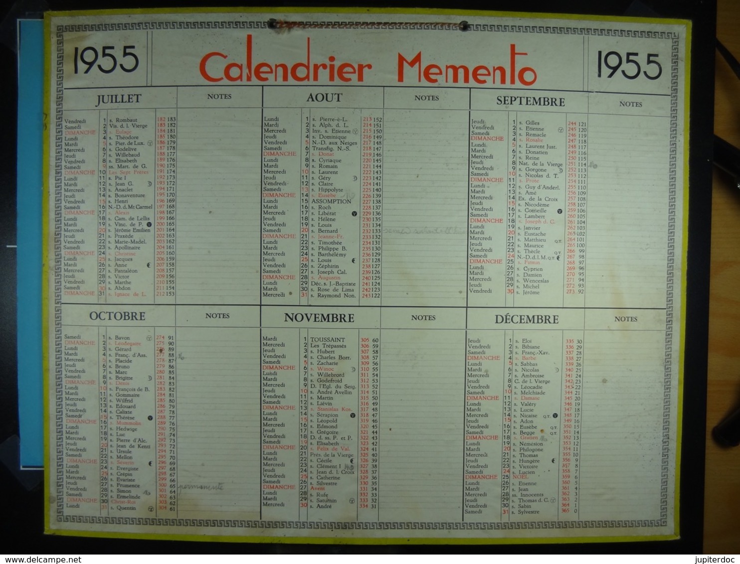 Calendrier Memento 1955 Sur Carton 2 Faces (Format : 42,5 Cm X 34,5 Cm) - Grand Format : 1941-60