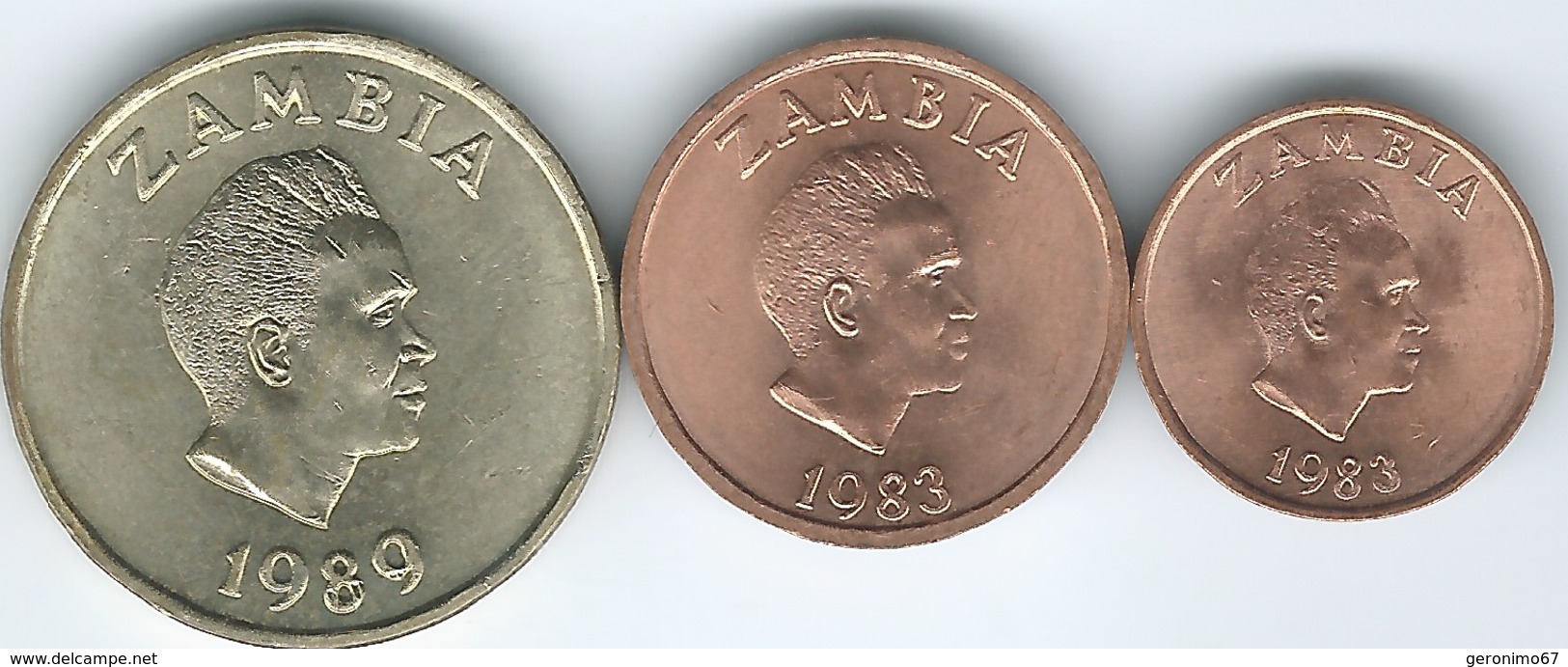 Zambia - 1983 - 1 Ngwee (KM9a) 2 Ngwee (KM10a) & 1 Kwacha - 1989 (KM26) - Zaire (1971-97)