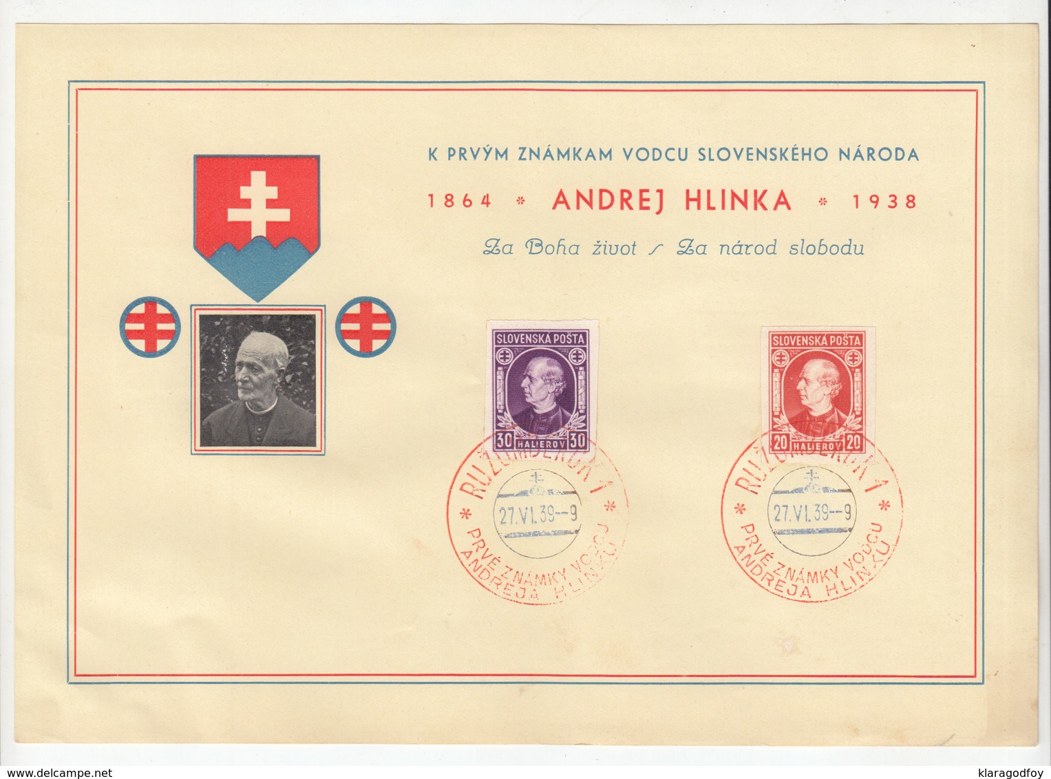 Slovakia, Andrej Hlinka 1939 Special Leaf/MC FDC Imperf Stamps B190320 - Lettres & Documents