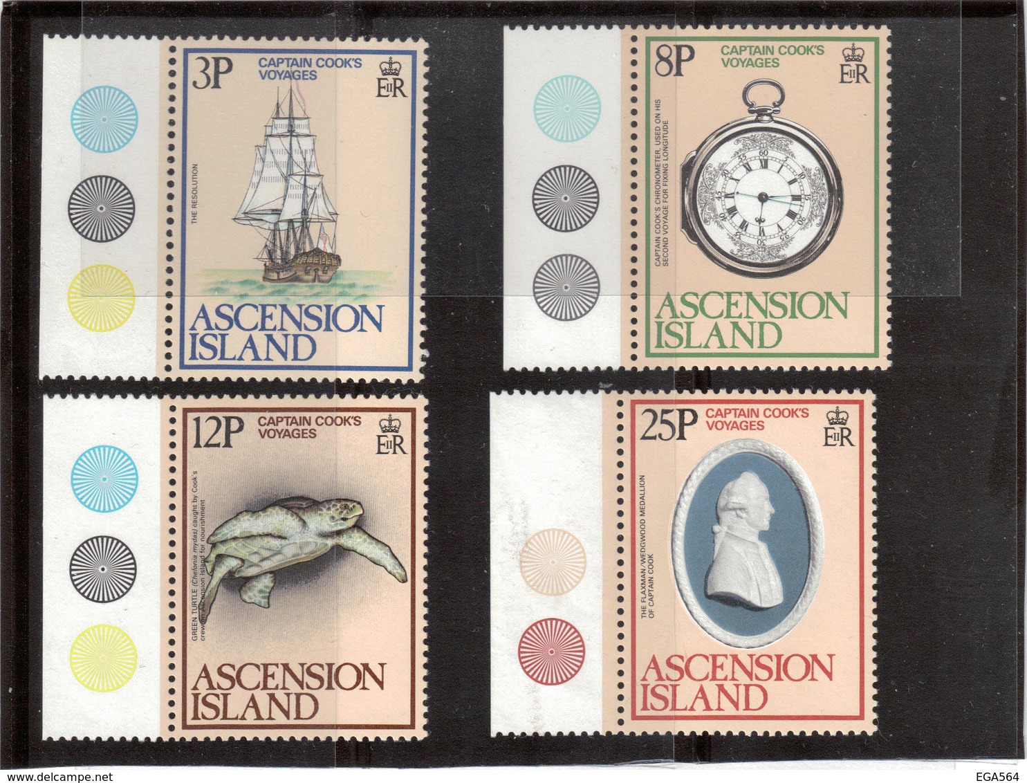 V19 - Ascension Island - 238/241** MNH - CAPTAIN COOK'S VOYAGES - Résolution/Chronomètre/Tortue/Portrait Médaillon - Neufs