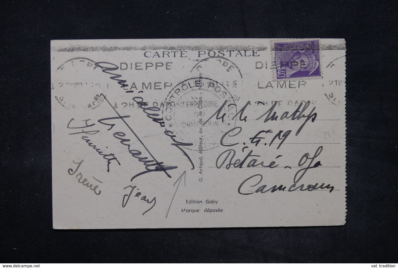 FRANCE - Affranchissement De Dieppe Sur Carte Postale En 1939 Pour Bétaré Oya Avec Contrôle Postal - L 26603 - 1921-1960: Période Moderne