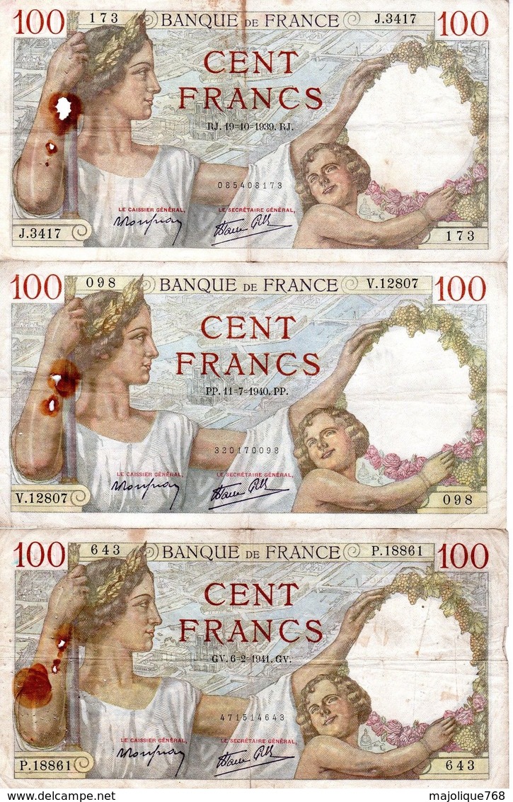 8 Billets De 100 Fr De Sully En état Moyen - - 100 F 1939-1942 ''Sully''