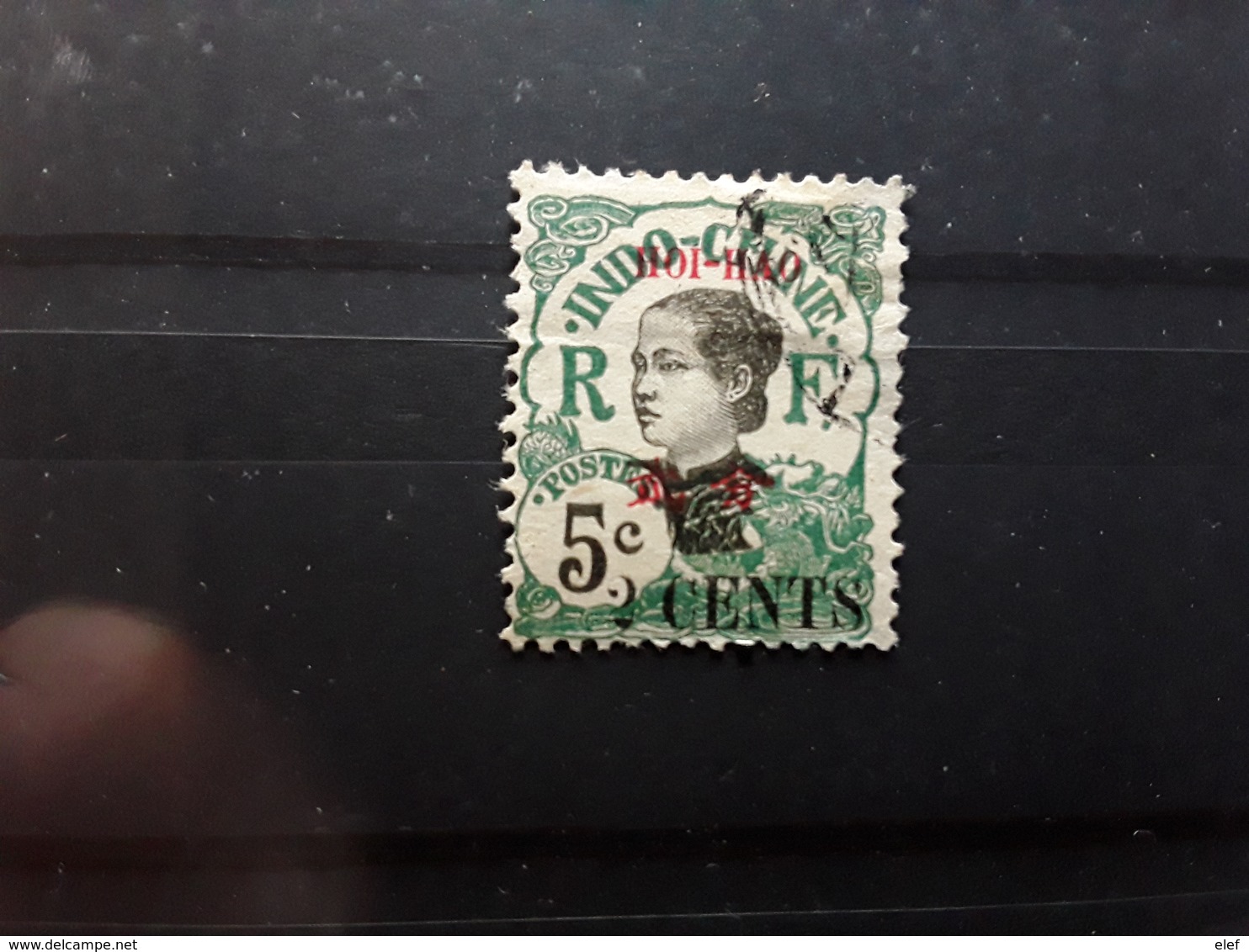 HOI HAO 1919, Yvert No 69 , Surchargé 2 Cents Sur  5 C Vert Obl  TB - Usati