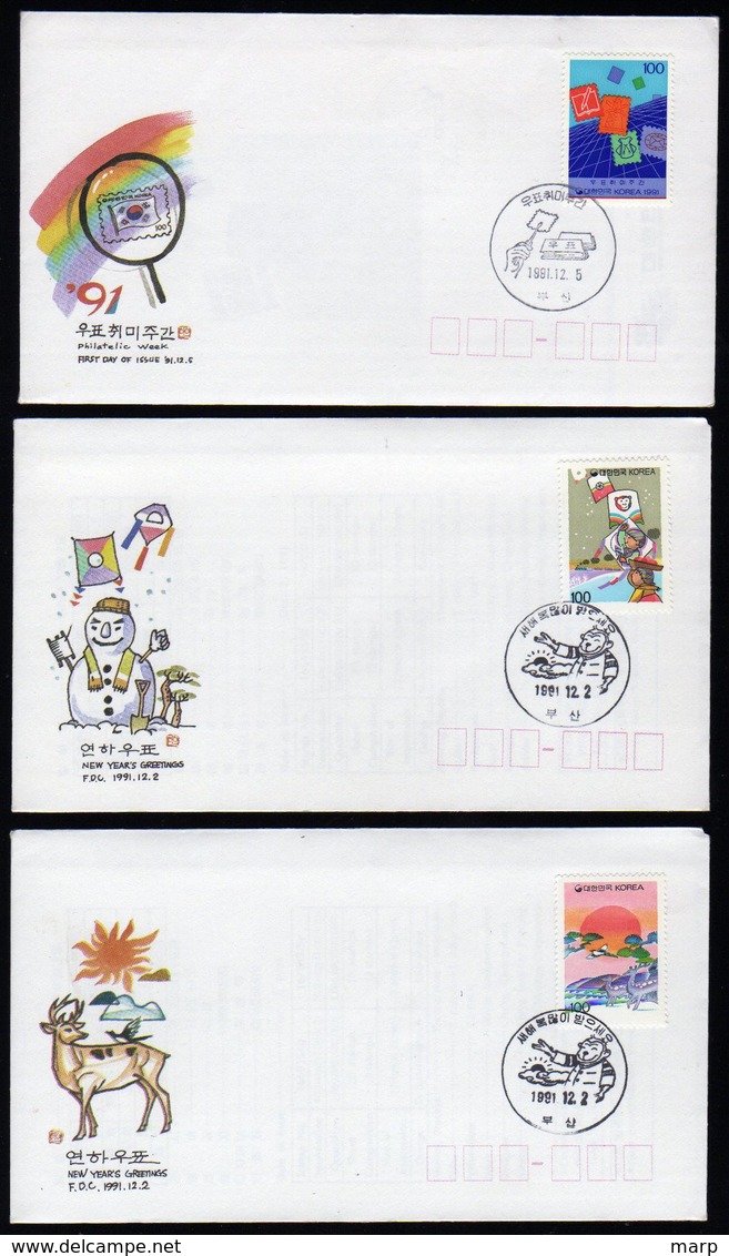 South Korea 3 Fdc.s From 1991 Included Info Folders. - Corea Del Sur