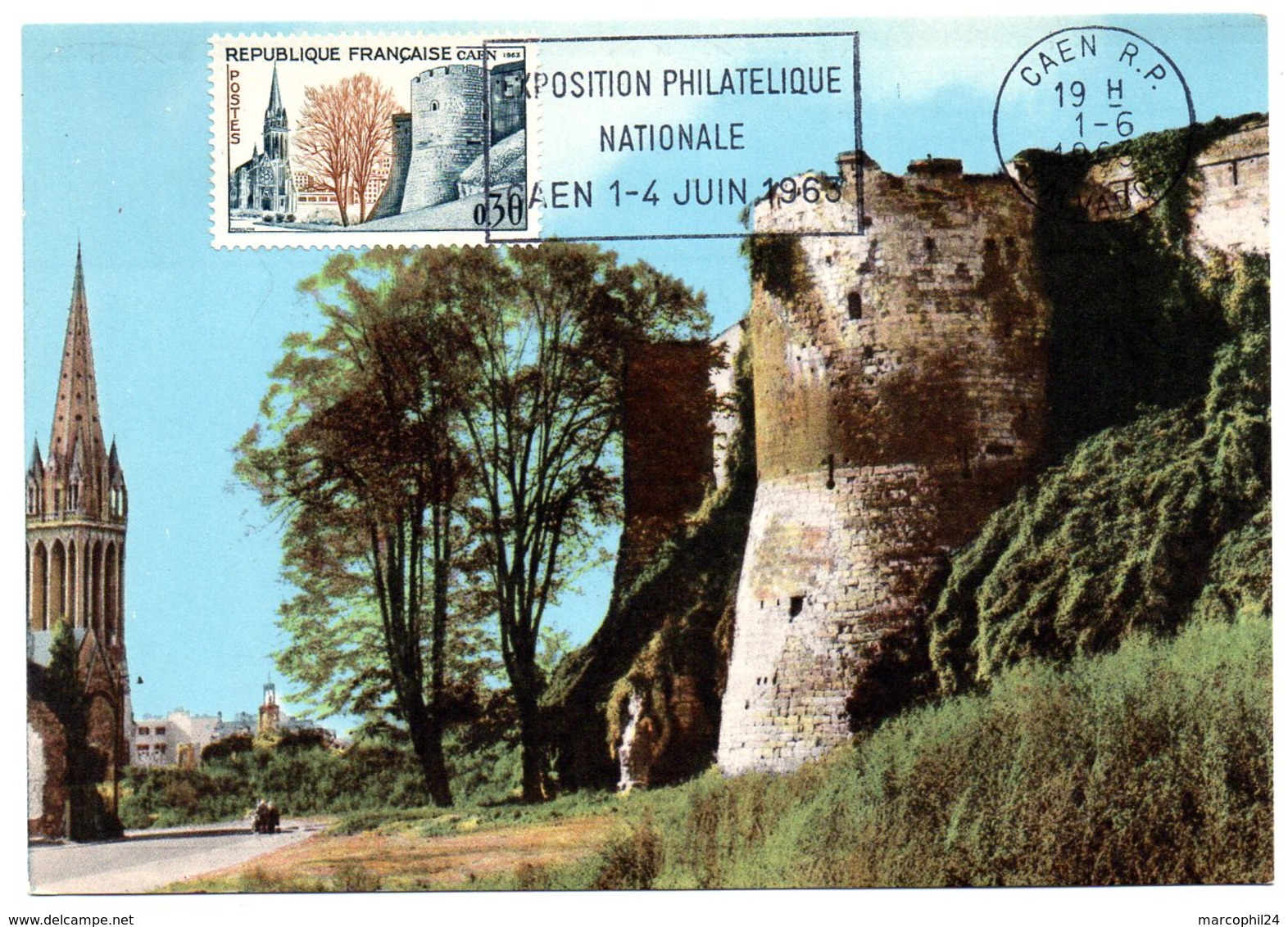 CHATEAU = 14 CAEN 1963 = CARTE MAXIMUM N° 1389 + FLAMME SECAP  ' CONGRES National ' - 1960-1969