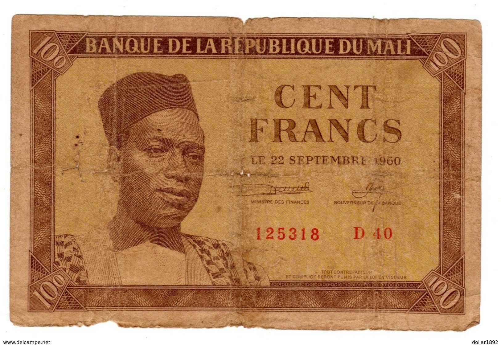 MALI AFRIQUE Billet 100 Francs 22/09/ 1960 P2 PREMIER PRESIDENT MODIBO KEITA - Mali