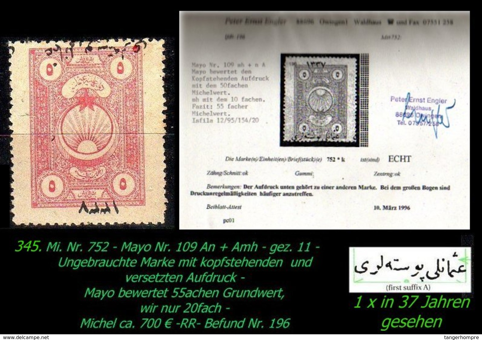 EARLY OTTOMAN SPECIALIZED FOR SPECIALIST, SEE...Mi. Nr. 752 - Mayo 109 An + Amh - Auflagenanteil ?? -RR- - 1920-21 Anatolia