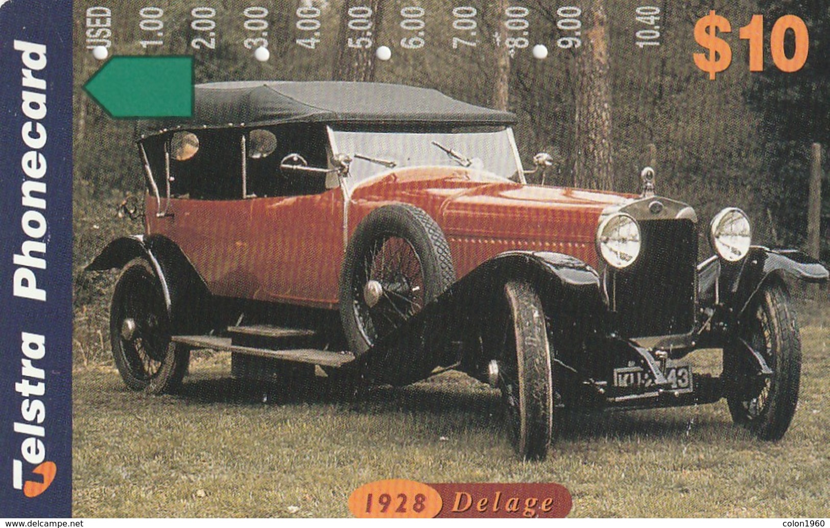 TARJETA TELEFONICA USADA DE AUSTRALIA. COCHE, CAR. 1928-DELAGE. AUS-M-592. (091). - Coches