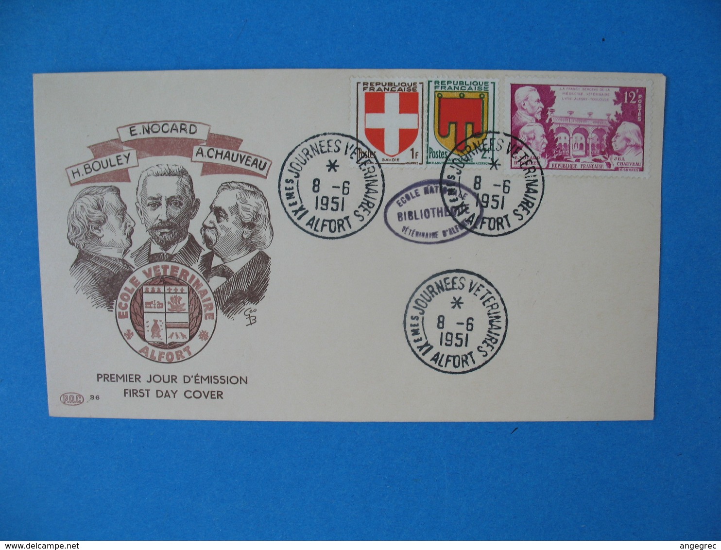 FDC France 8/61951 N° 897 Hommage à La Médecine Vétérinaire Cachet Journée Vétérinaire Alfort - Bouley Nocard Chauveau - 1950-1959