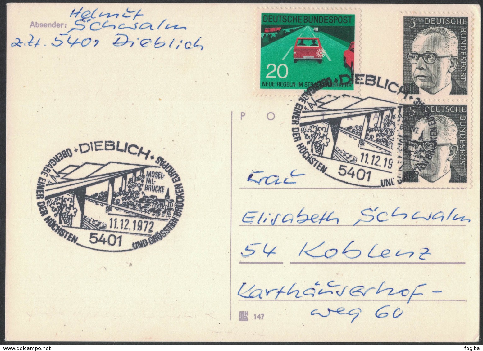 YN539  Germany 1972 Special Postmark Moseltalbrucke Big Bridges In Europe, Bridges, Ponts, Brucke - Ponti