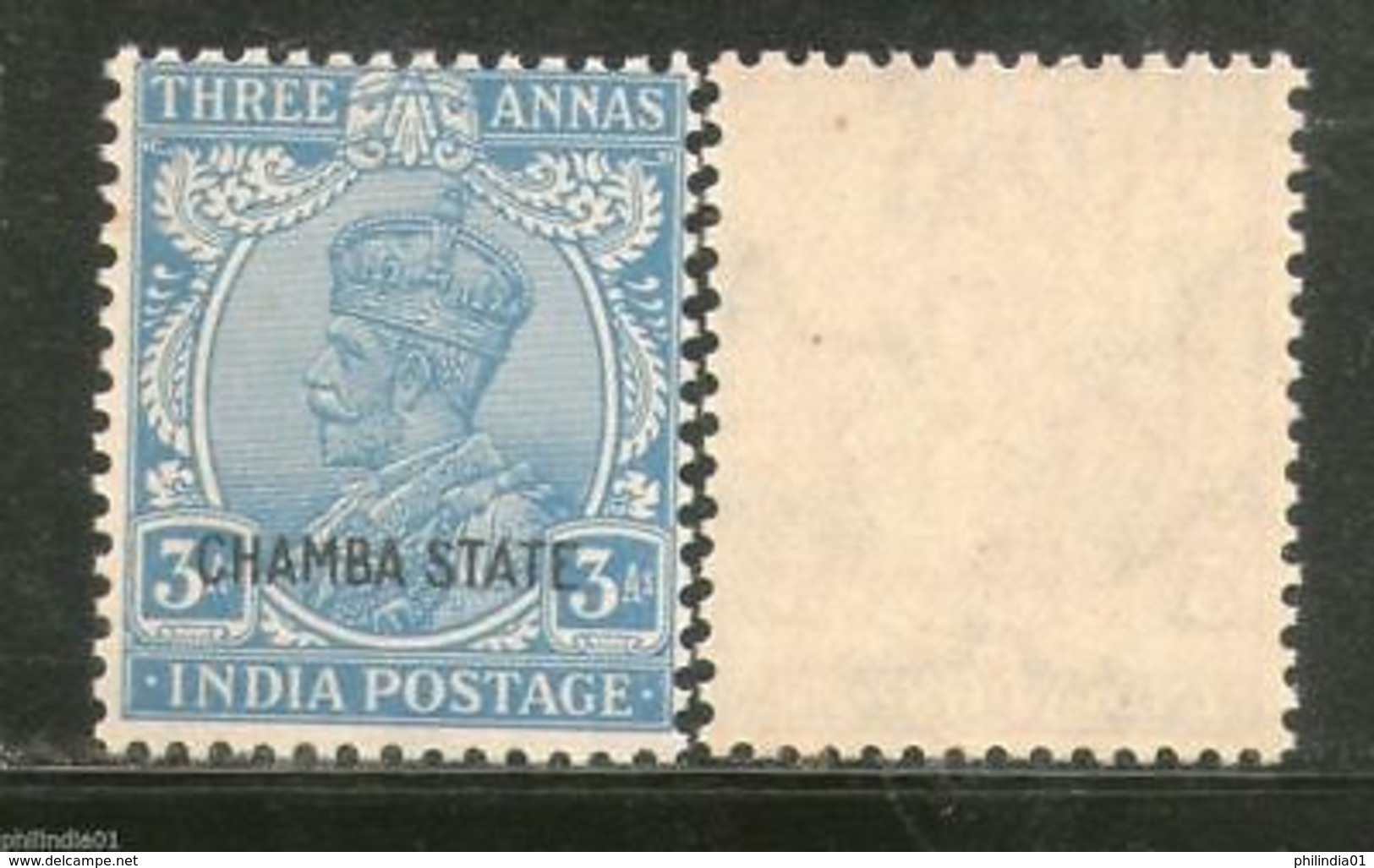 India CHAMBA State 3As KG V Postage Stamp SG 70 / Sc 67 1v MNH - Chamba