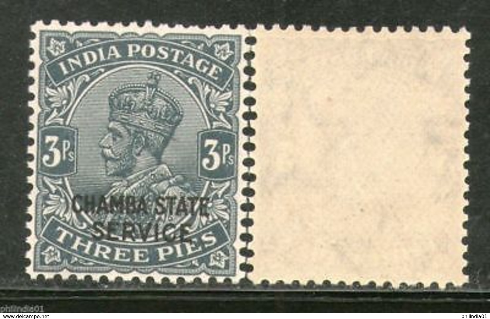 India Chamba State KG V 3ps Service Stamp SG O48 / Sc O36 MNH - Chamba