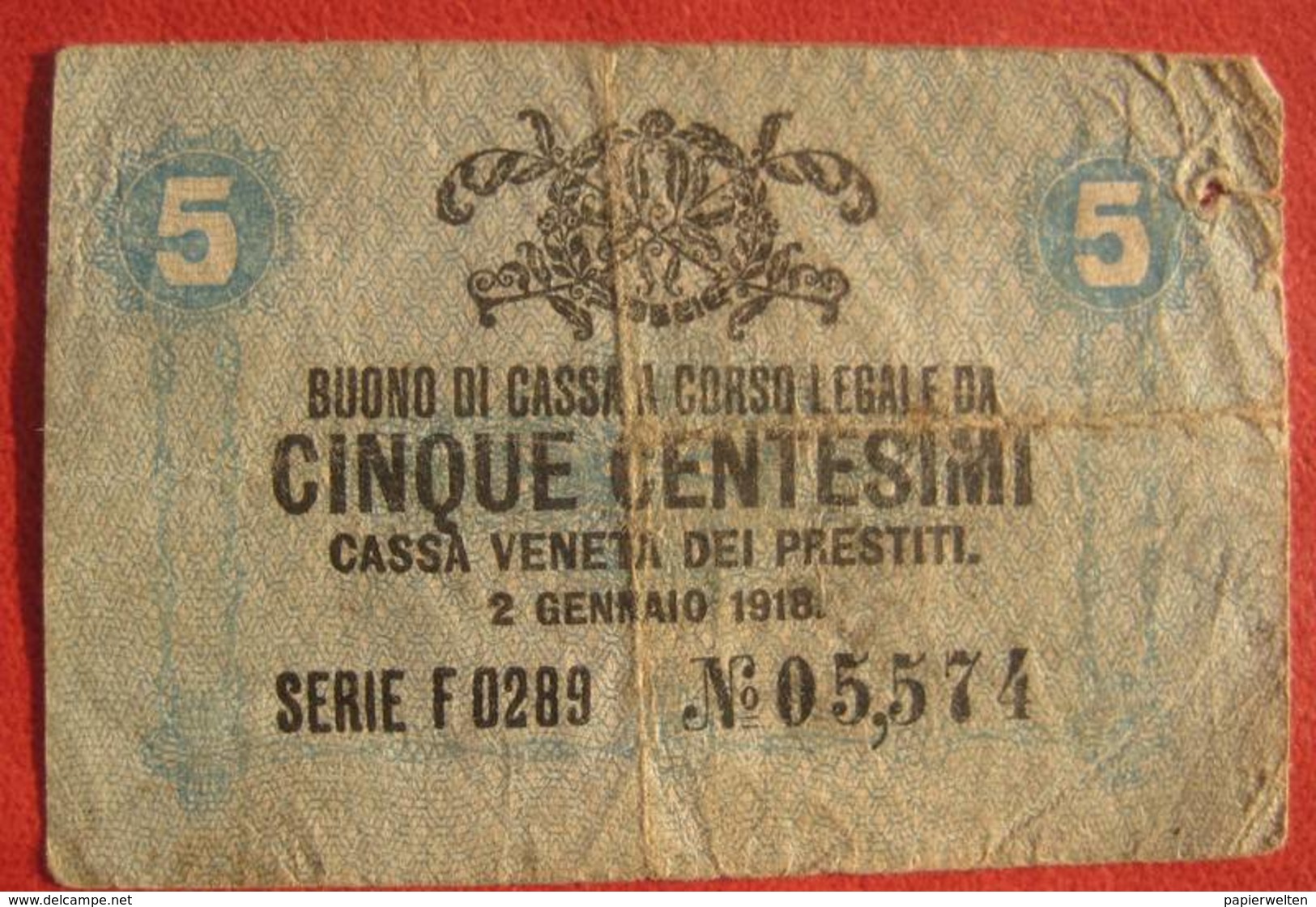 Italia - Cassa Veneta Dei Prestiti - 5 Centesimi 1918 (WPM Italy M1) - Austrian Occupation Of Venezia