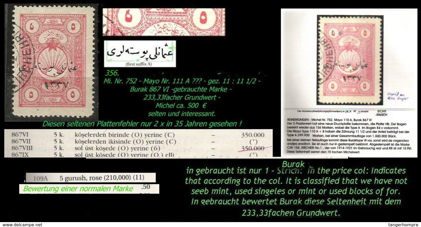 EARLY OTTOMAN SPECIALIZED FOR SPECIALIST, SEE...Mi. Nr. 752 - Mayo 111 A - Bitte Lesen ! -RRR- - 1920-21 Anatolie