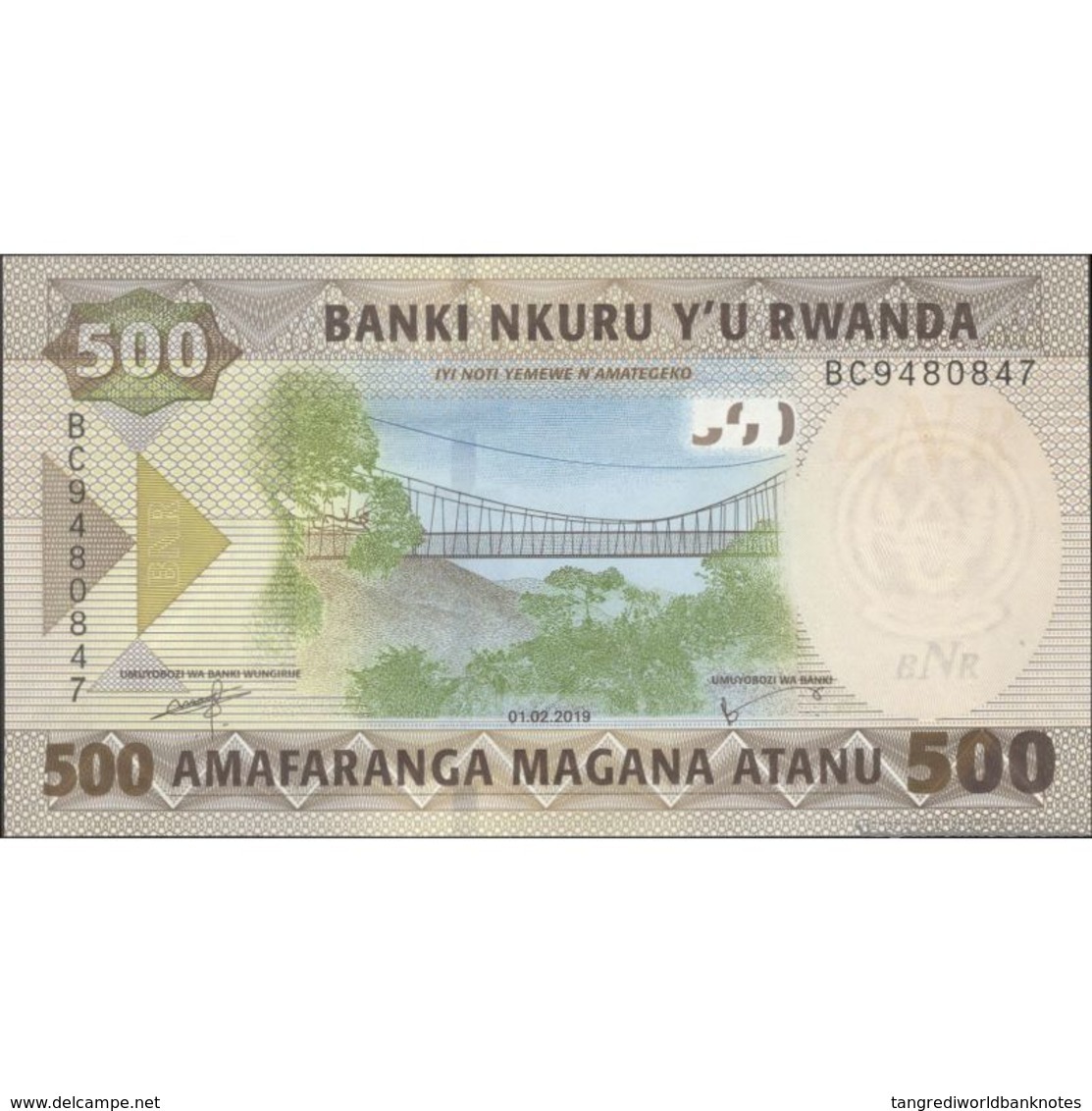 TWN - RWANDA NEW - 500 Francs 1.2.2019 Prefix BC UNC - Rwanda