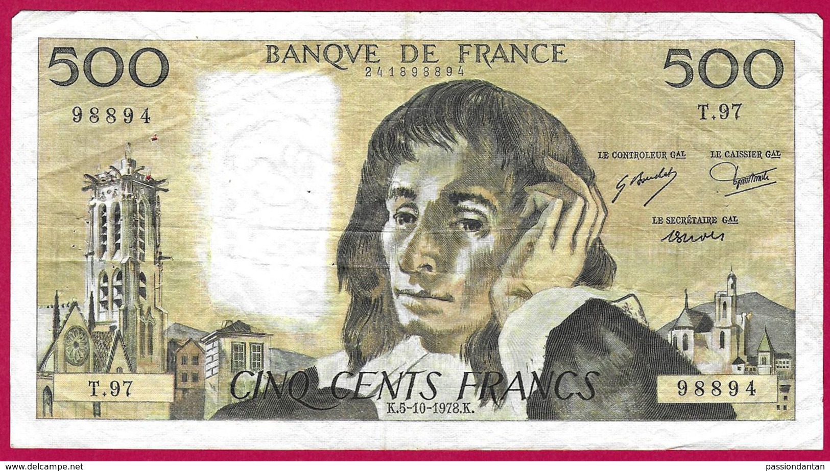 Billet De La Banque De France - Coupure De 500 Francs - Type Pascal - Année 1978 - 500 F 1968-1993 ''Pascal''