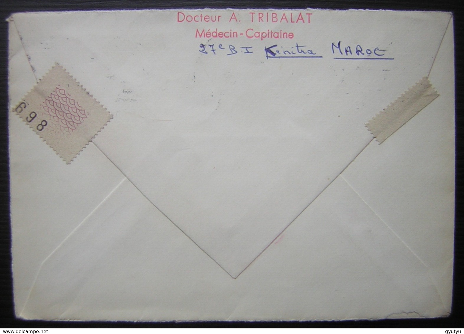 Maroc 1958 Kénitra Lettre En FM Avec Cachet Rouge 27eme Bataillon D'infanterie, Docteur Tribalat Médecin Capitaine - Maroc (1956-...)