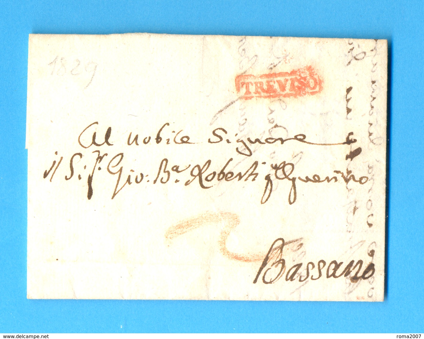 Italië 1829 :  BRIEF/LETTRE 1829   TREVISO - BASSANO. GRIFFE :  TREVISO.  Ft. : 24,60 X 17,60 Cm. - 1. ...-1850 Vorphilatelie