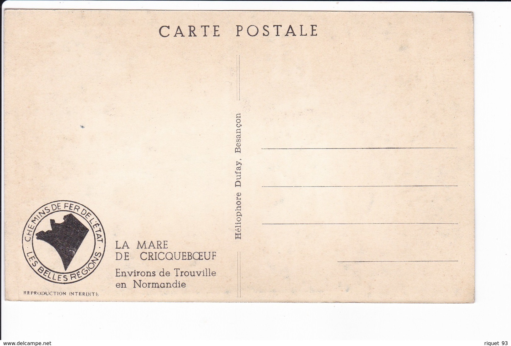 (Carte Aluminium)-Chemins De Fer De L'Etat - LA MARE De CRICQUEBOEUF - Environs De Trouville - Autres & Non Classés