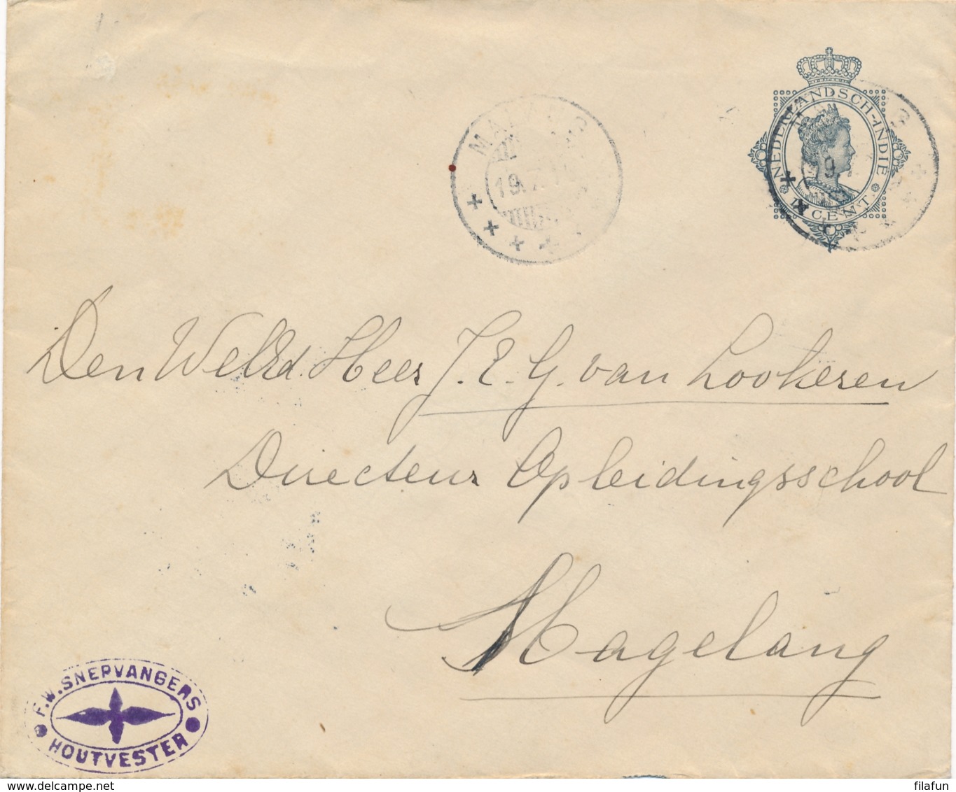 Nederlands Indië - 1916 - 10 Cent Wilhelmina, Envelop Van KB Malang Met KB SOERABAJA-BANDOENG B/xxx Naar Magelang - Nederlands-Indië