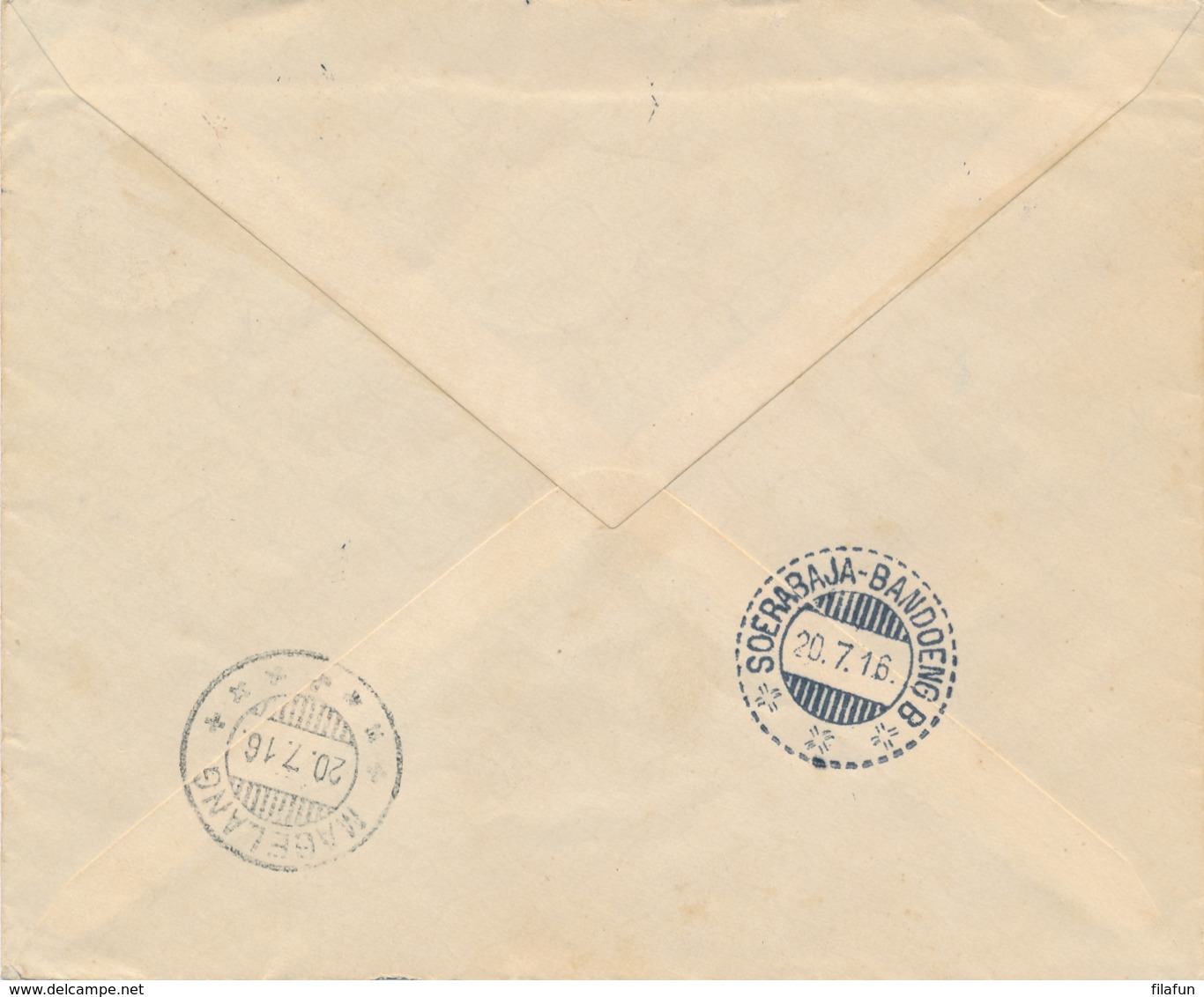 Nederlands Indië - 1916 - 10 Cent Wilhelmina, Envelop Van KB Malang Met KB SOERABAJA-BANDOENG B/xxx Naar Magelang - Nederlands-Indië