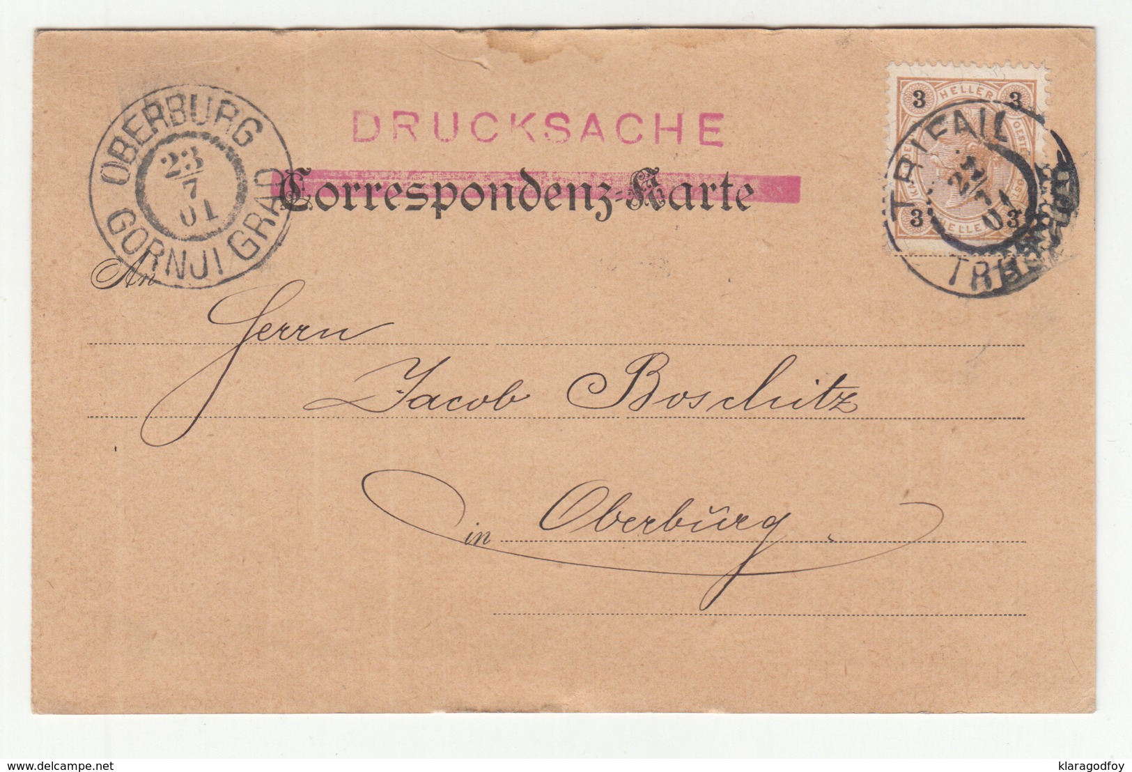 G. G. Koch's Söhne Company Card Travelled 1901 Trifail (Trbovlje) To Gornji Grad B190401 - Slovenia