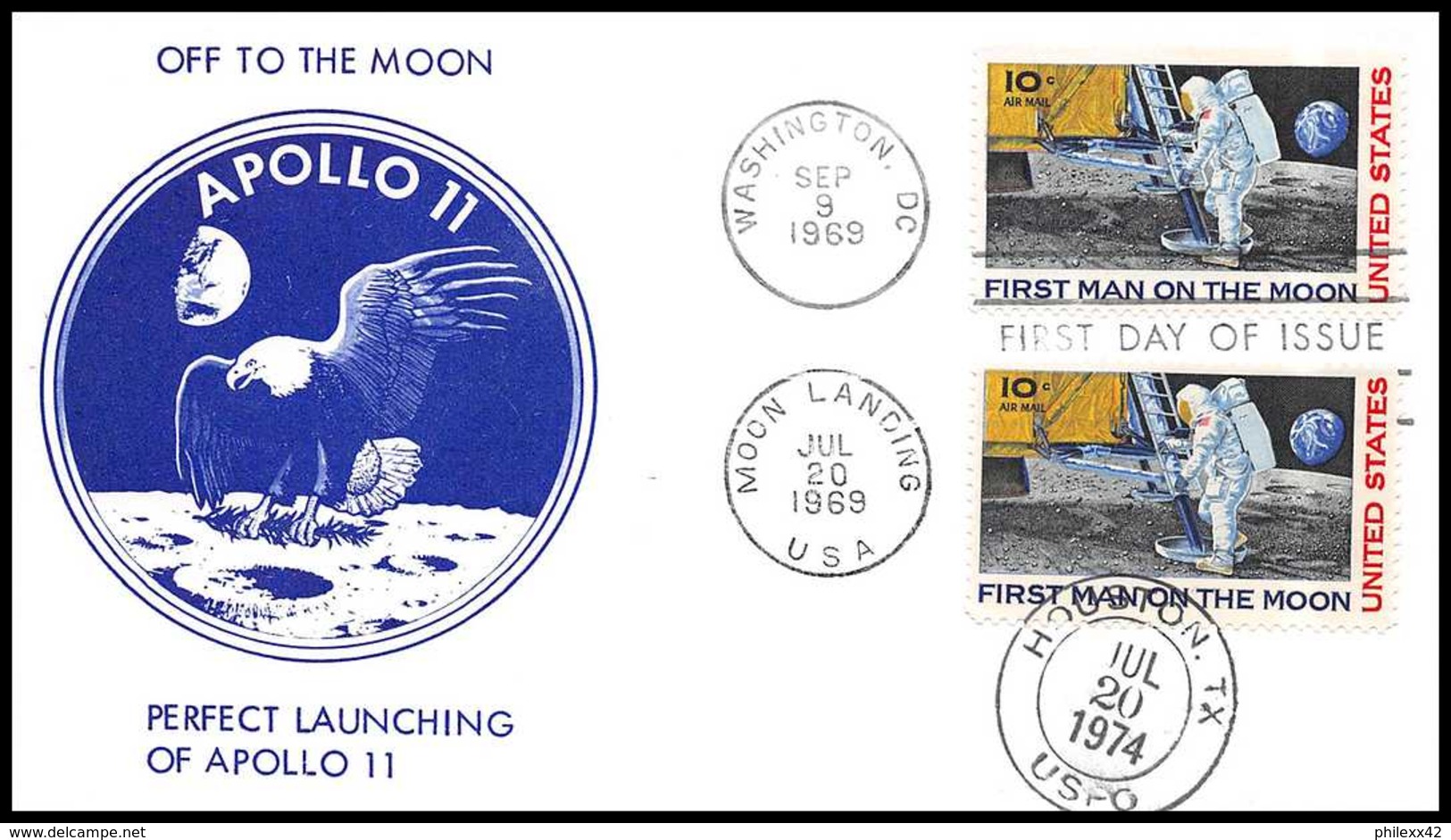 5300/ Espace (space) Lettre (cover) 9/6/1969 Apollo 11 Off The Moon Perfect Launching Fdc USA - USA