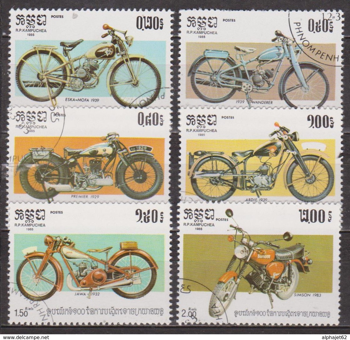 Transports - Centenaire De La Motocyclette - KAMPUCHEA - Wanderer, Premier, Ardie, Java, Simson - N° 529 à 534 - 1986 - Kampuchea
