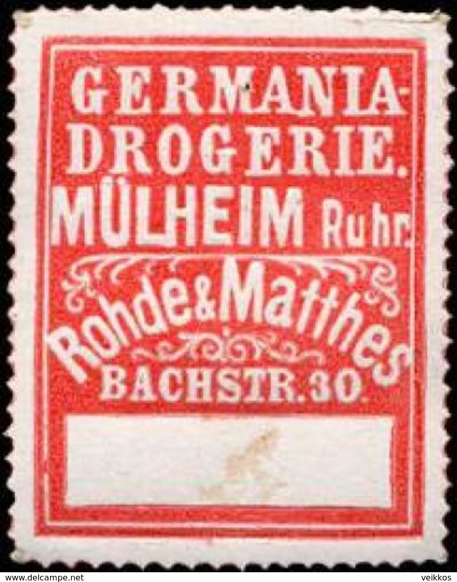 Mülheim / Ruhr: Germania - Drogerie Rohde & Matthes - Mülheim / Ruhr Siegelmarke - Erinnophilie