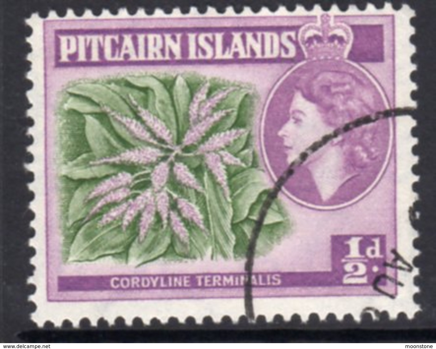 Pitcairn QEII 1957-63 ½d Flowering Plant Definitive, Green & Red-purple Shade, Used, SG 18a - Pitcairn Islands