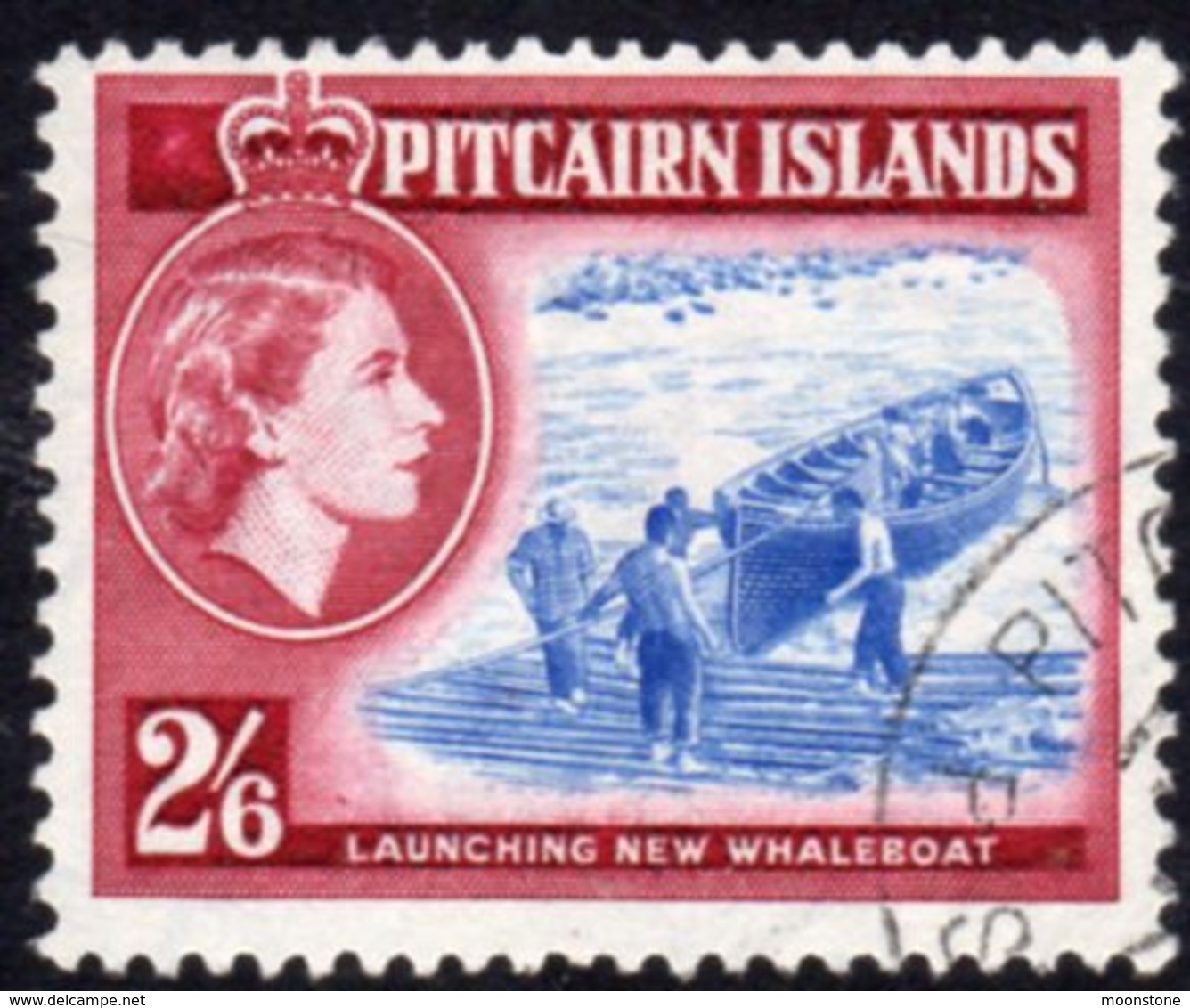 Pitcairn QEII 1957-63 2/6d Launching Whaleboat Definitive, Blue & Deep Lake Shade, Used, SG 28a - Pitcairn Islands